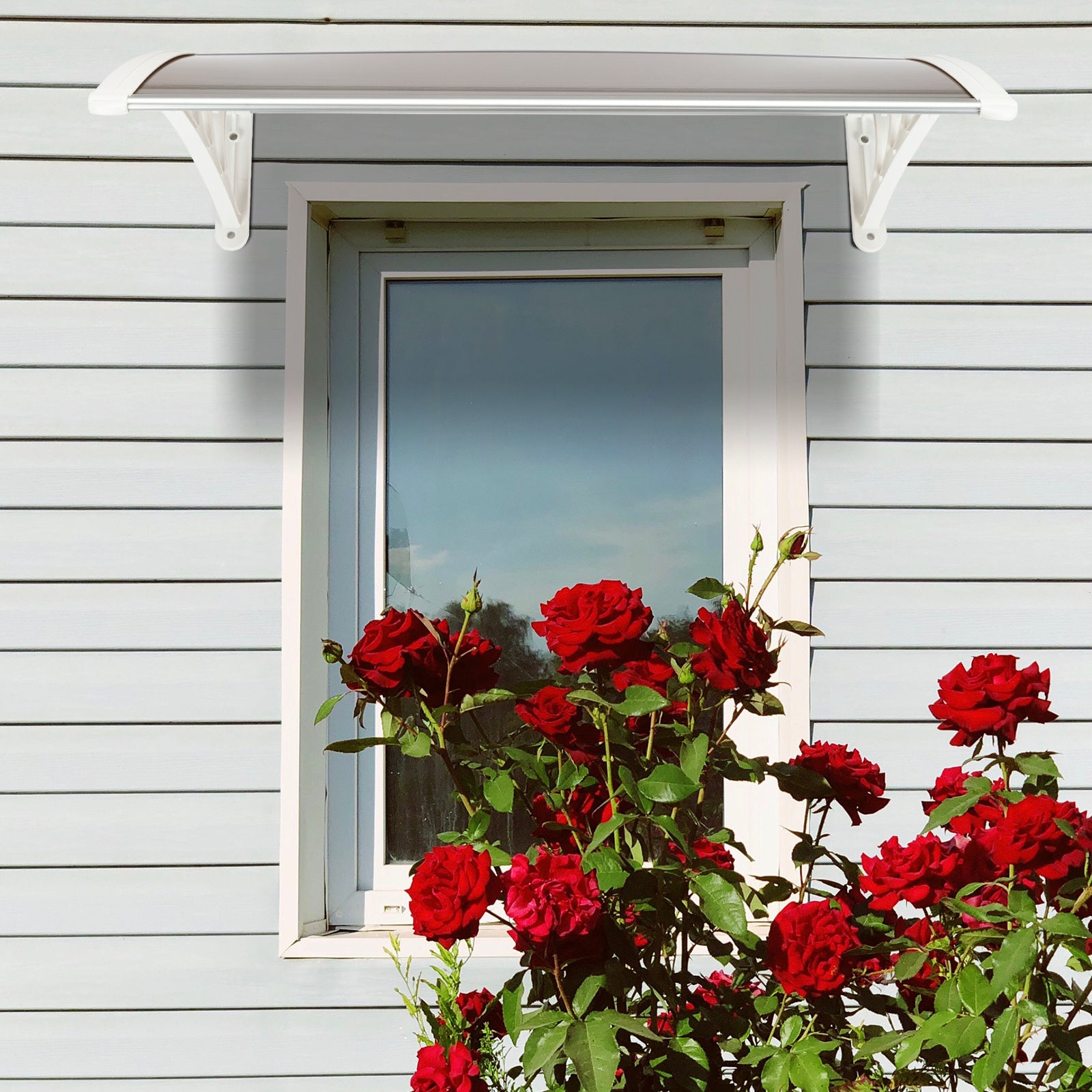 100 x 80 cm Household Application Door & Window Rain Cover Eaves Brown Board & White Holder