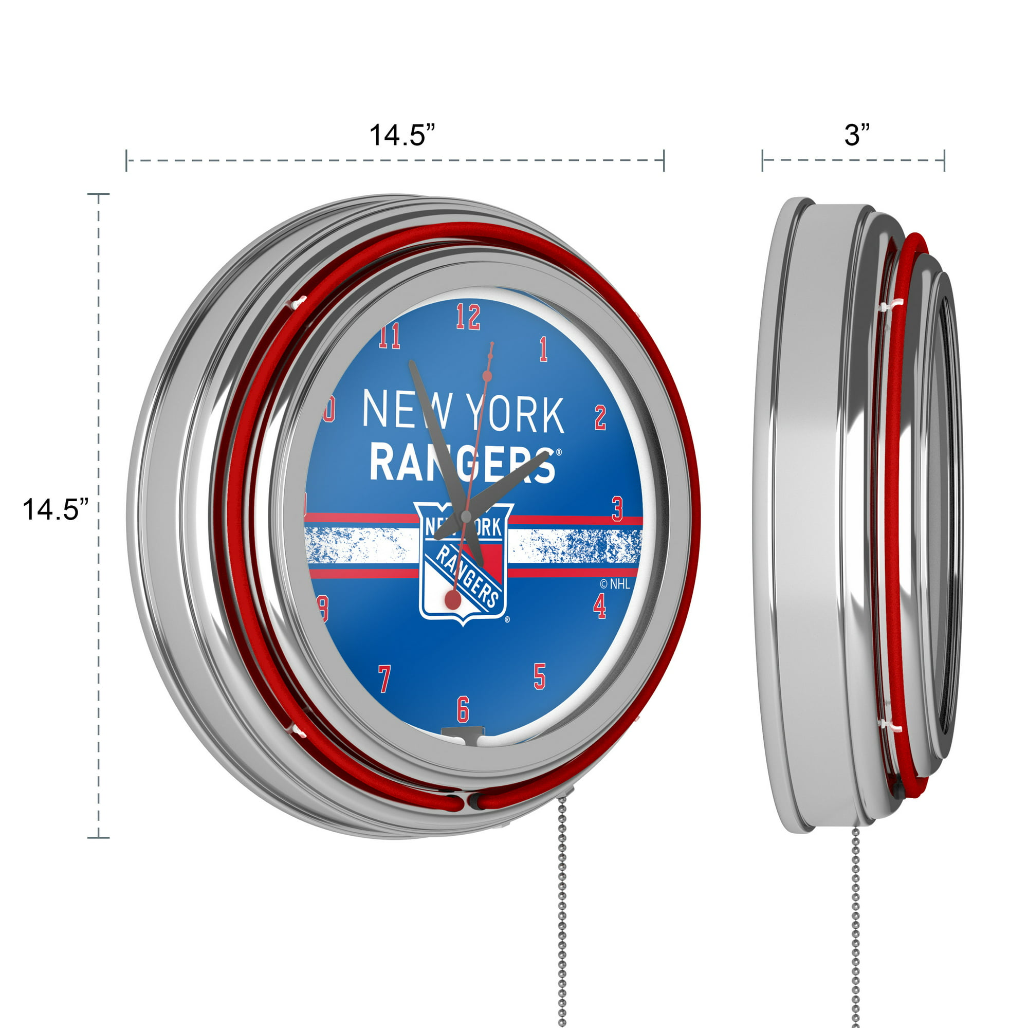 NHL Chrome Double Rung Neon Clock - New York Rangers�
