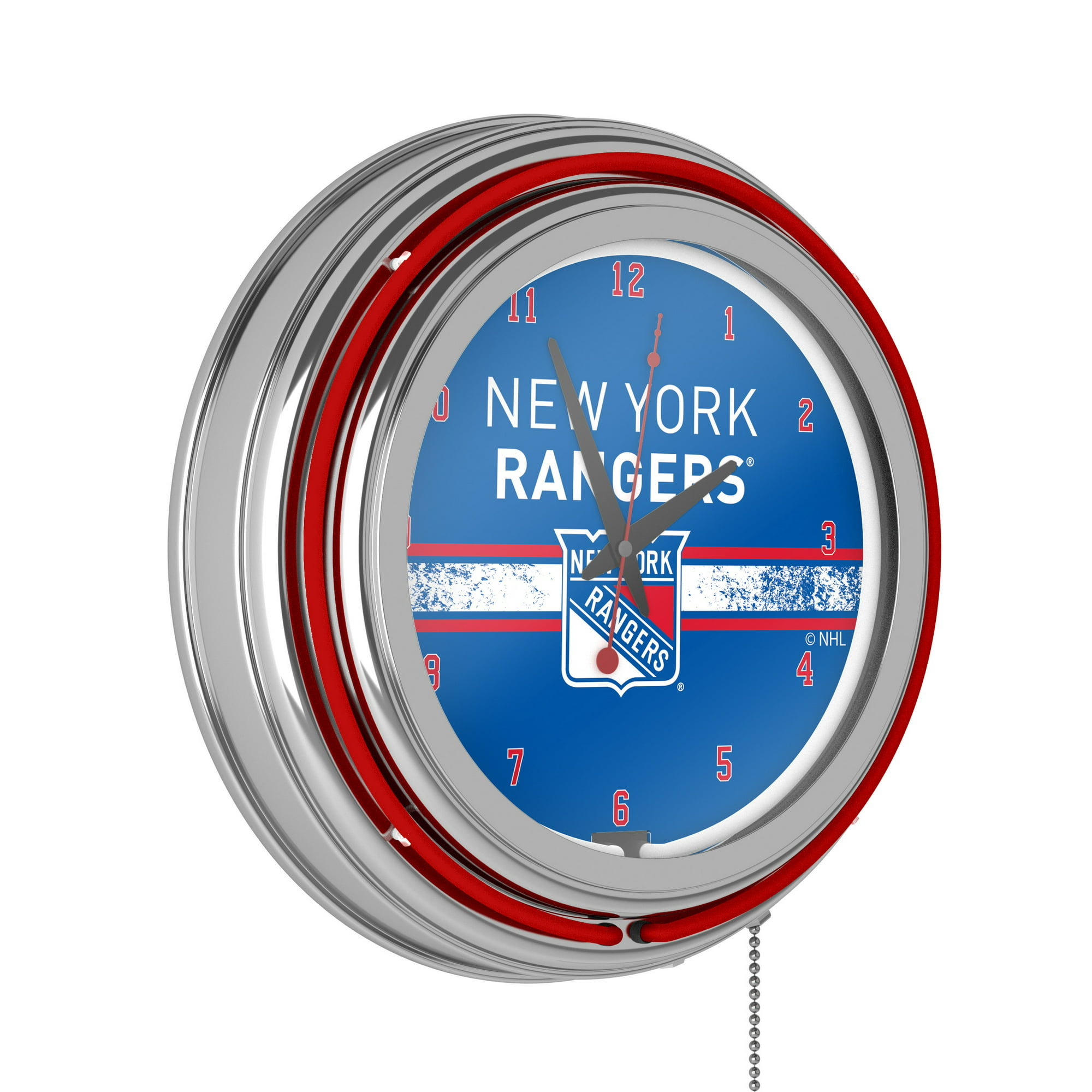 NHL Chrome Double Rung Neon Clock - New York Rangers�