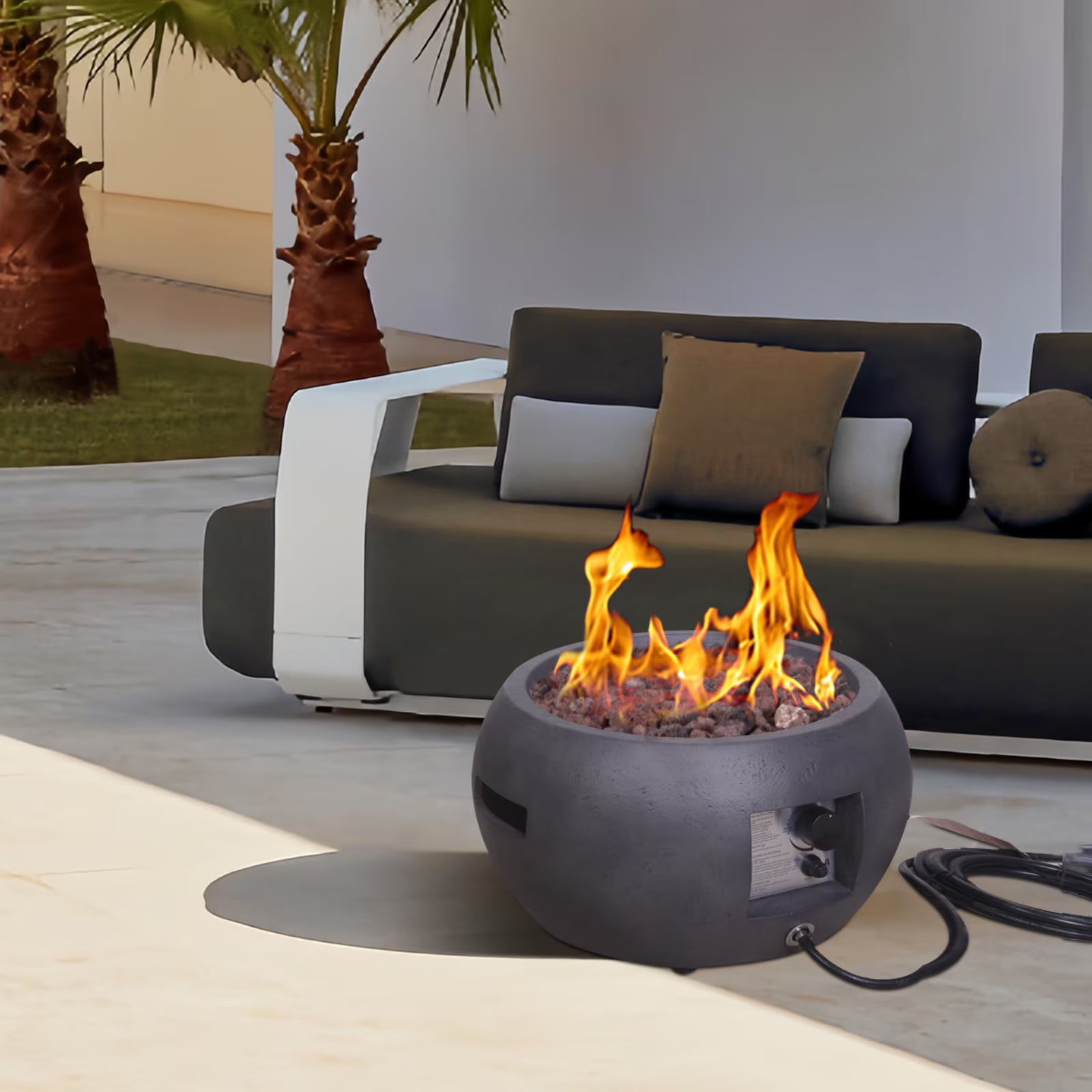 New Design Product Faux Concrete Texture Round Dark Propane Outdoor Fire Pit