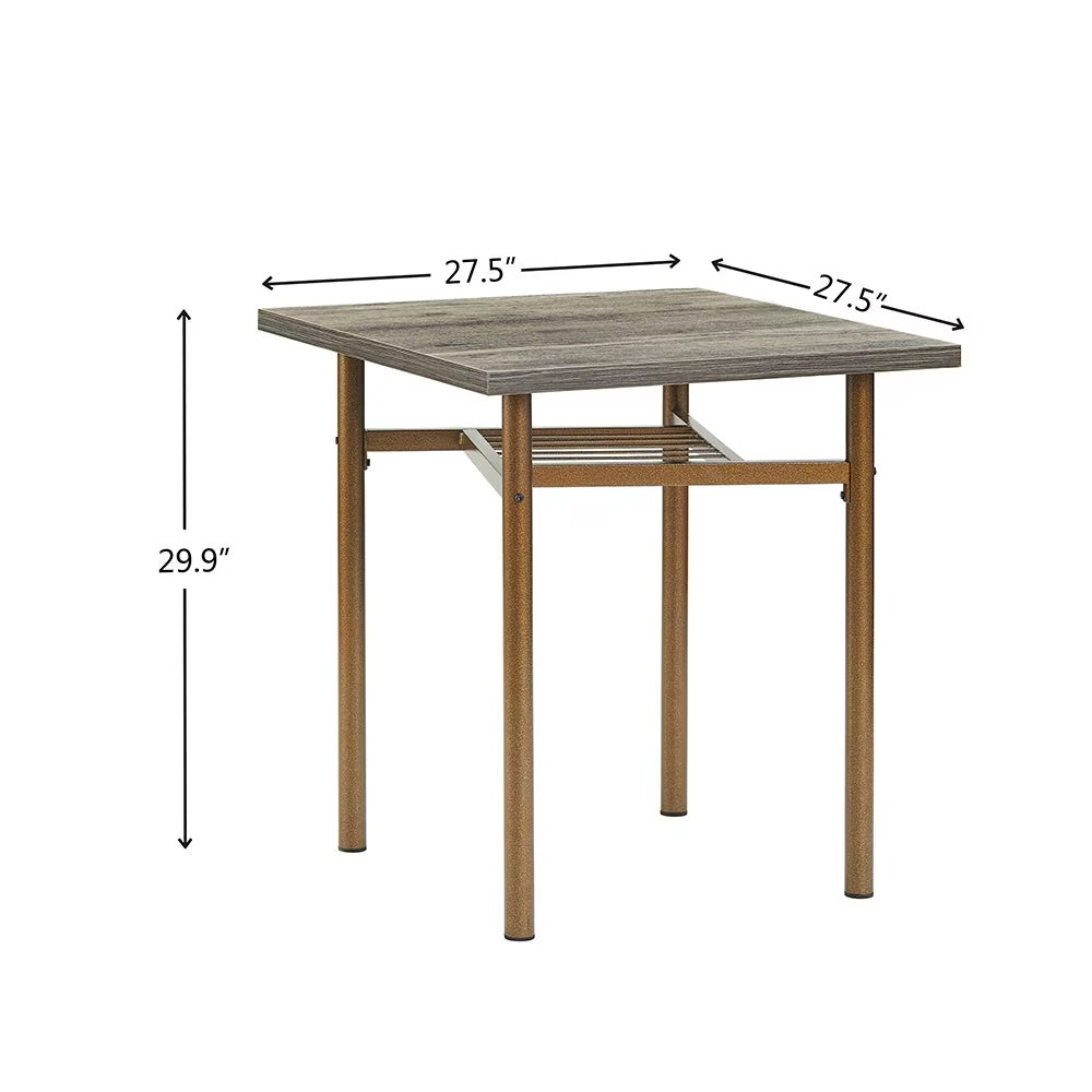 Dining Set For 2, Square Wooden Dining Table With 4 Legs And 2 Metal Chair For Home Office, Kitchen, Dining Room