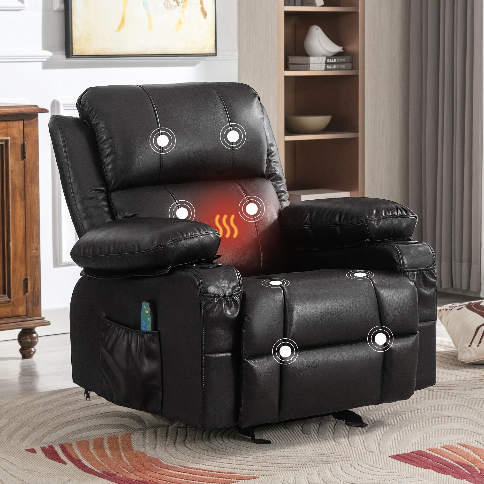 Recliner Chair Rocking Chairs For Adults With 2 Cup Holders, USB Charge Port Soft Features A Manual Massage And Heat.BROWN