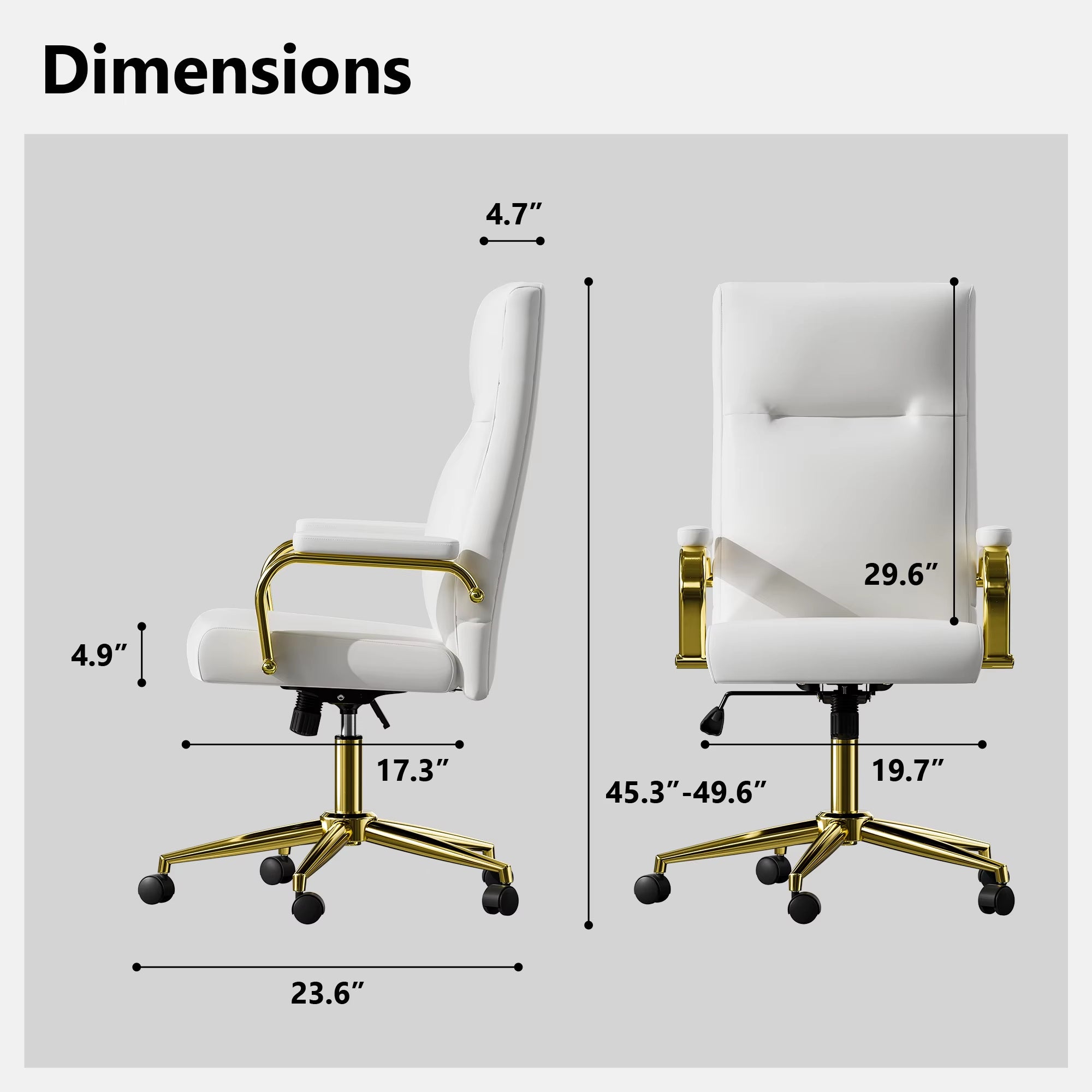 Executive Office Chair For Women And Adults White Leather High Back With Gold Arms And Wheels Excellent Back Support