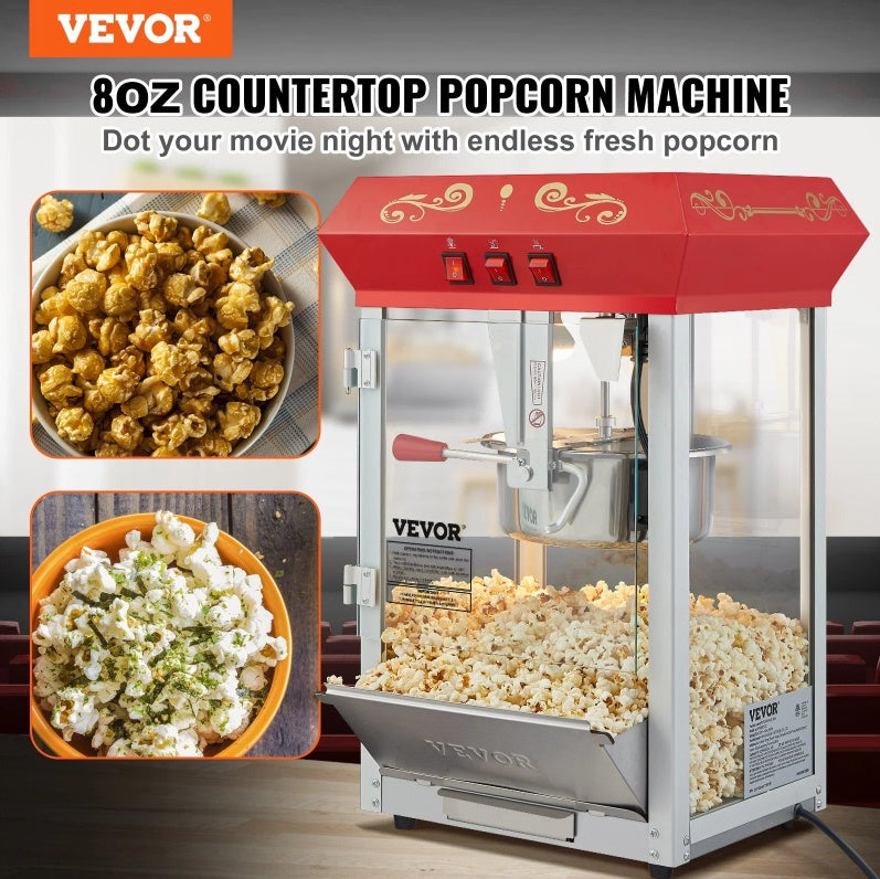 Popcorn Popper Machine 8 Oz Countertop Popcorn Maker 850W 48 Cups Red