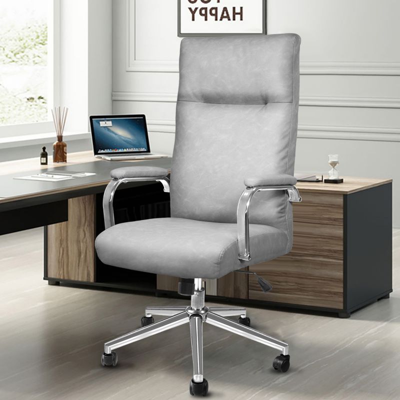 Executive Office Chair For Women And Adults White Leather High Back With Gold Arms And Wheels Excellent Back Support