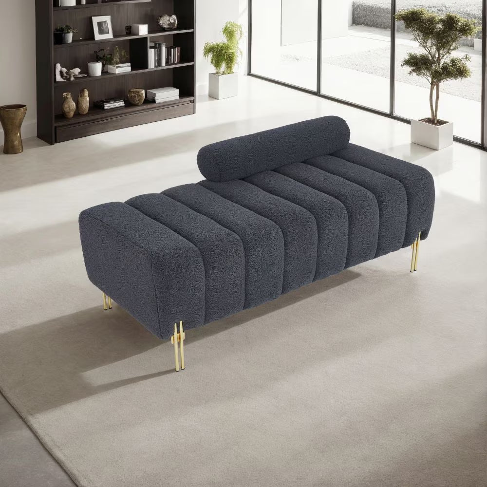 Grey Teddy Velvet Bench For Bedroom