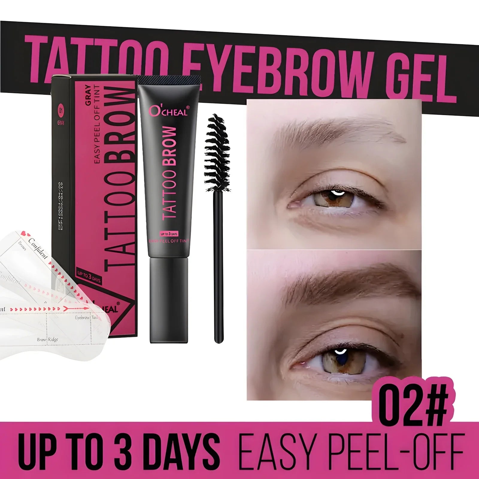 Waterproof Tattoo Brow Peel Off Tint with Stencils