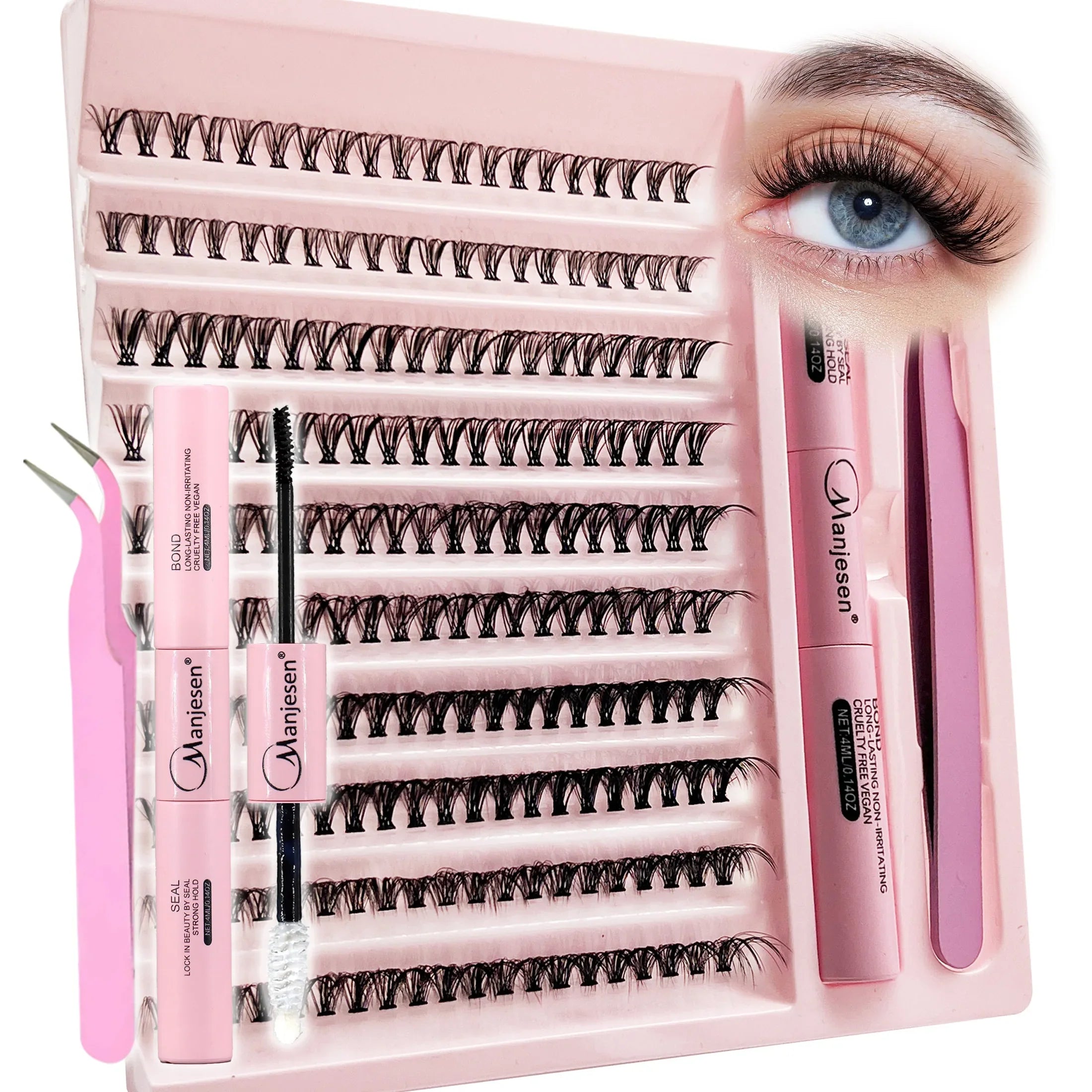 DIY Lashes Extension Kit - 200 PCS Clusters Lash Bond and Seal Makeup Tools