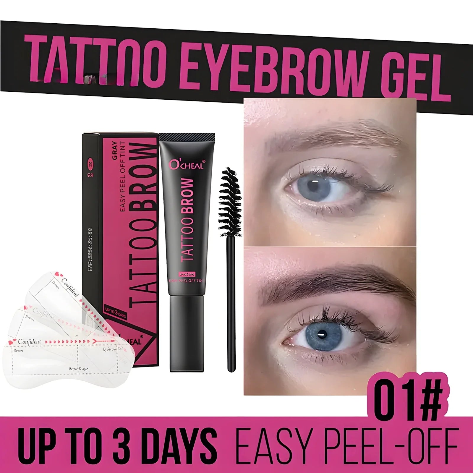 Waterproof Tattoo Brow Peel Off Tint with Stencils