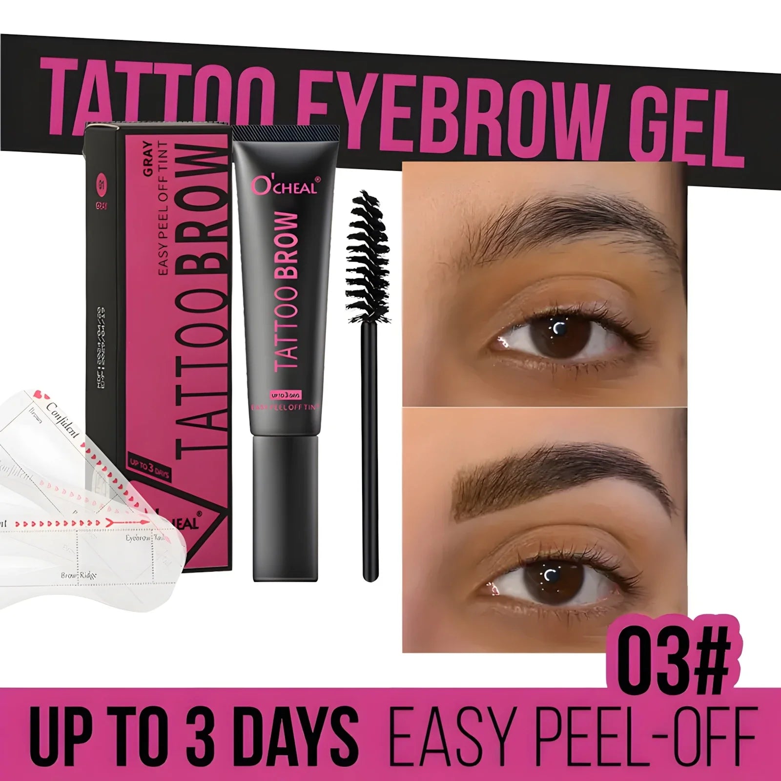 Waterproof Tattoo Brow Peel Off Tint with Stencils
