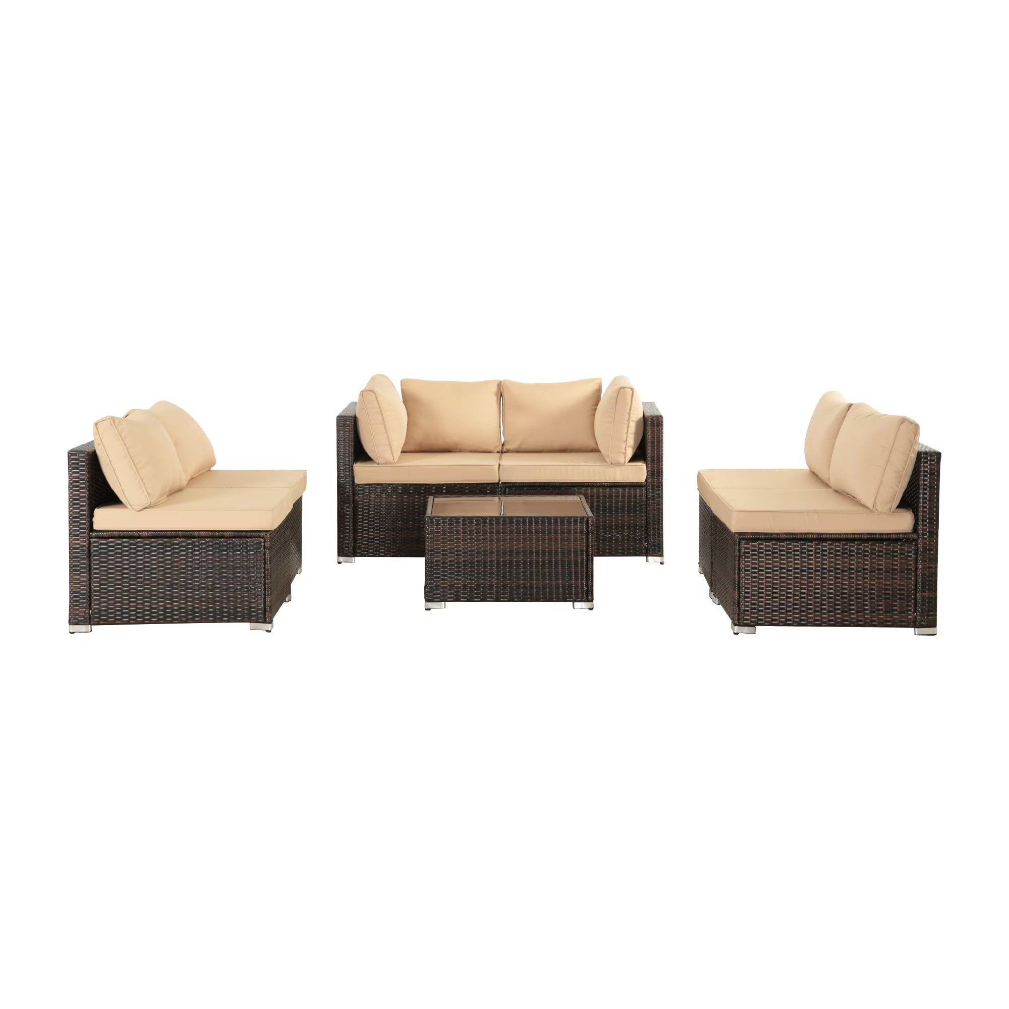 7 Piece Outdoor PE Wicker Furniture Set, Patio Black Rattan Sectional Sofa Couch With Washable Cushions