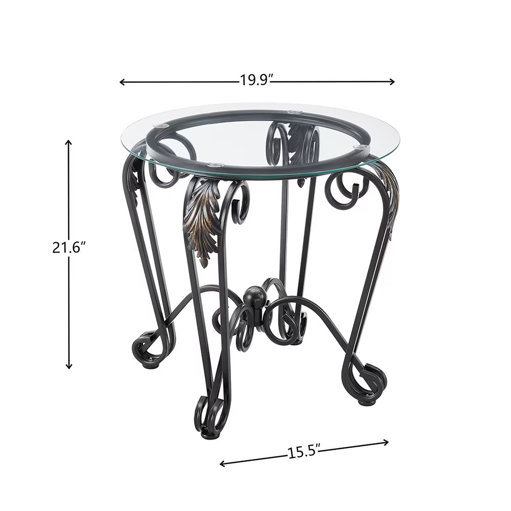 Tempered Glass Coffee Table Set Of 3,with 1 Oval Coffee Table 2 Round End Side Table,for Living Room