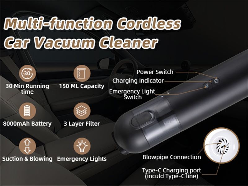 Shell Multifunctional Car Vacuum Cleaner 10kPa Outdoor Suction Blowing And Charging Integrated Car Vacuum Cleaner