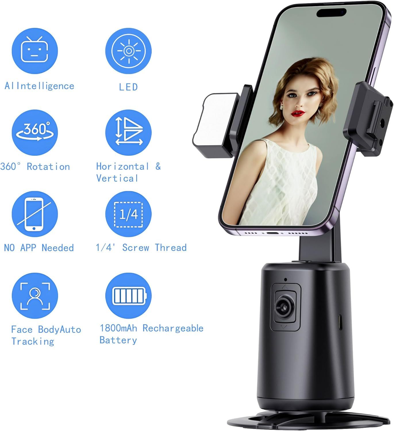 Auto Face Tracking Tripod For Phone, No App Required. 360 Rotation Stand Holder For Video Recording, Suitable For Influencer And Content Creator. Stabilizer Black