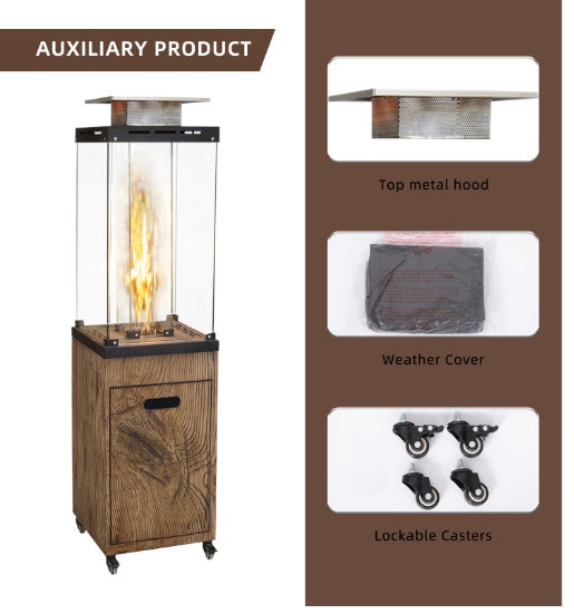 New Product Faux Woodgrain Tempered Glass Outdoor Propane Gas Fire Heater