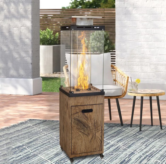 New Product Faux Woodgrain Tempered Glass Outdoor Propane Gas Fire Heater