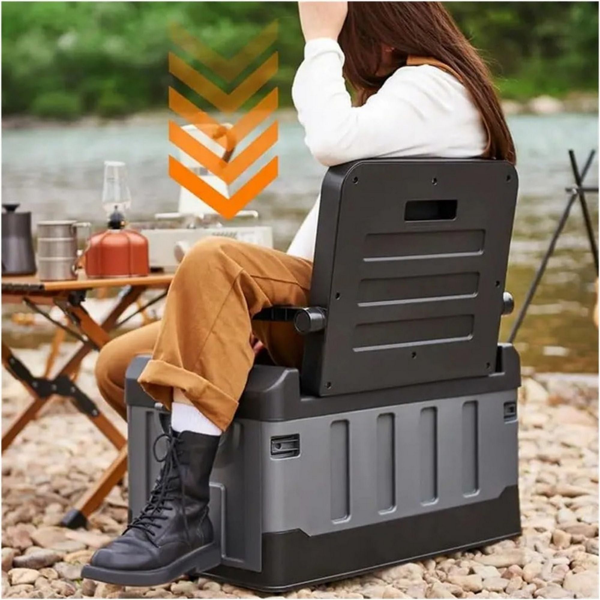 Trunk Organizer with Lid for Car, Seatable Camping Organizer with Bag, Multifunctional Collapsible Camping Storage Box for Outdoor Picnic, Car, Clothes, (Black)