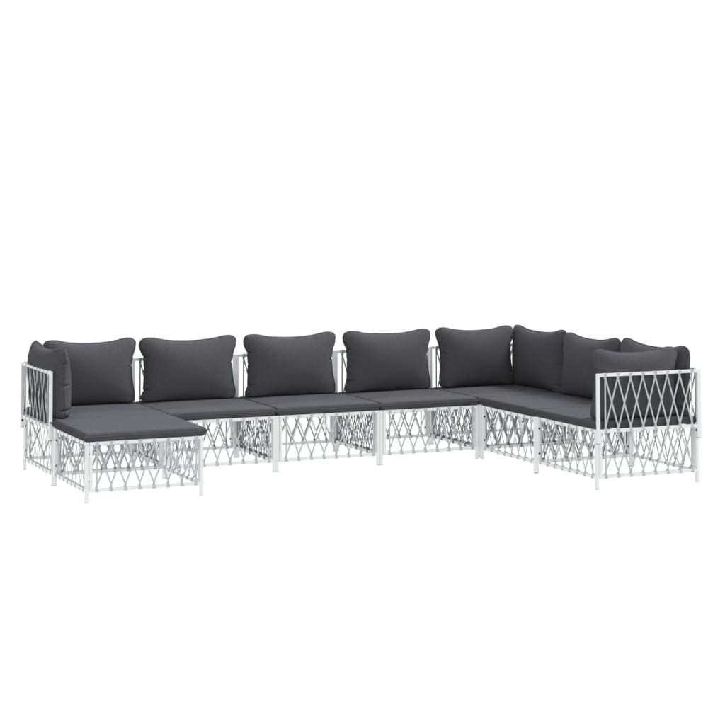 8 Piece Patio Lounge Set with Cushions White Steel