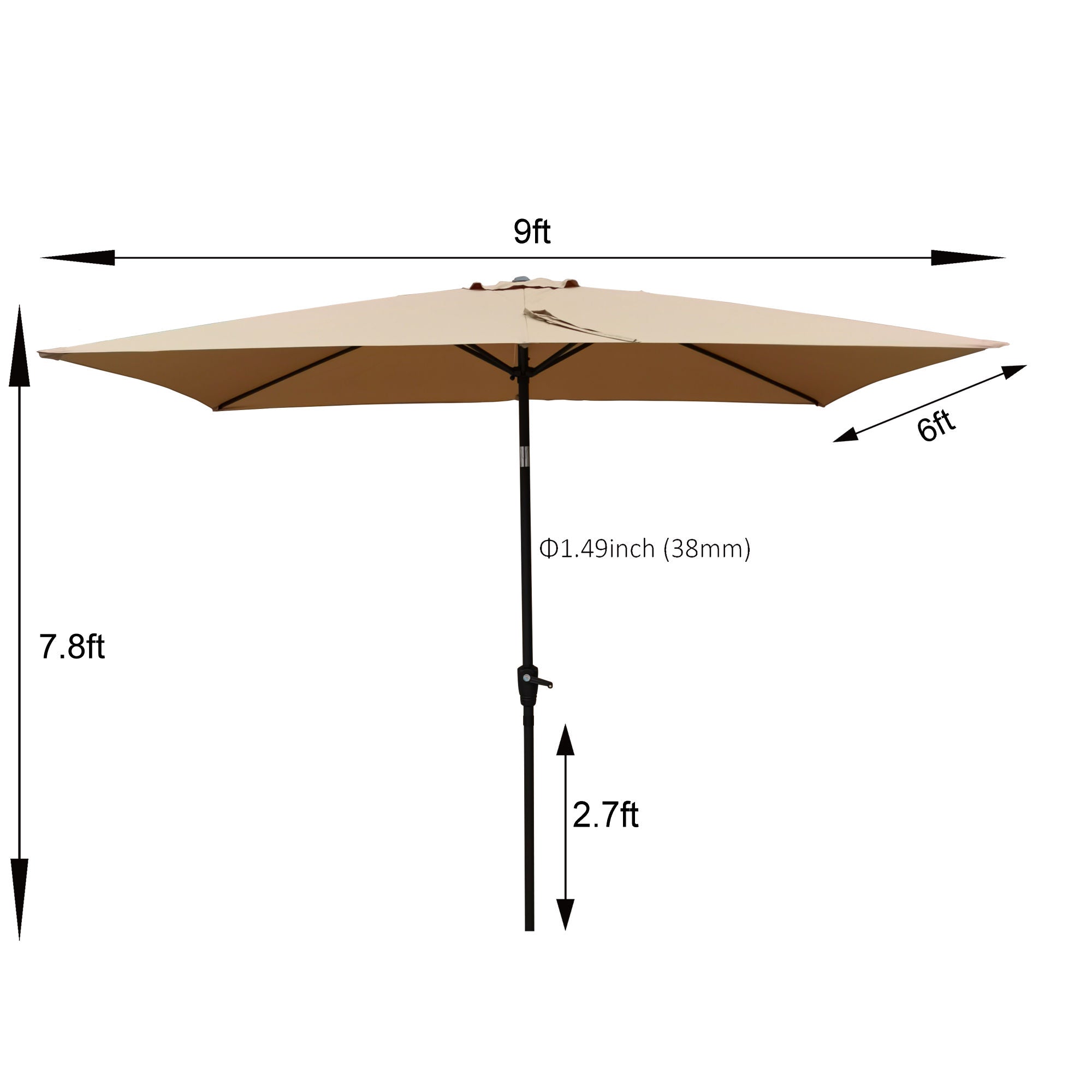 6 x 9ft Patio Umbrella Outdoor Waterproof Umbrella with Crank and Push Button Tilt without flap for Garden Backyard Pool Swimming Pool Market