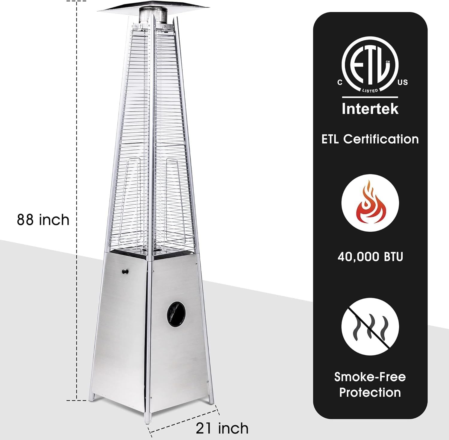 LEGACY HEATING Delta X5 Pyramid Patio Heater, 40,000BTU Outdoor Patio Heater, Quartz Glass Tube Propane Heaters for Patio with Wheels, Triple Protection System, for Patio Backyard Garden Pool