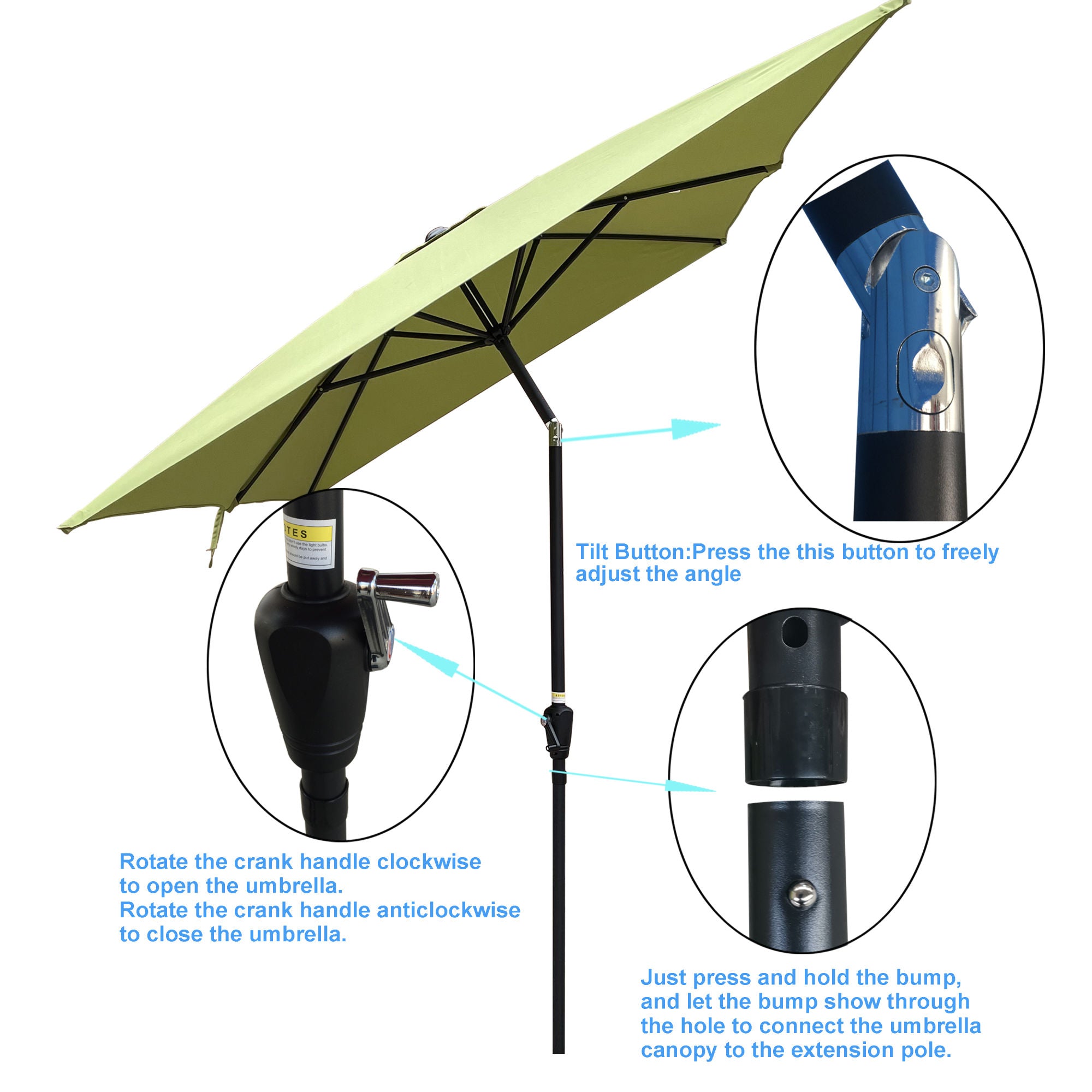 6 x 9ft Patio Umbrella Outdoor Waterproof Umbrella with Crank and Push Button Tilt without flap for Garden Backyard Pool Swimming Pool Market