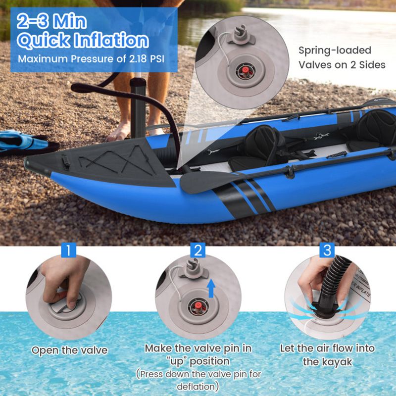 Inflatable 2-person Kayak Set with Aluminium Oars and Repair Kit