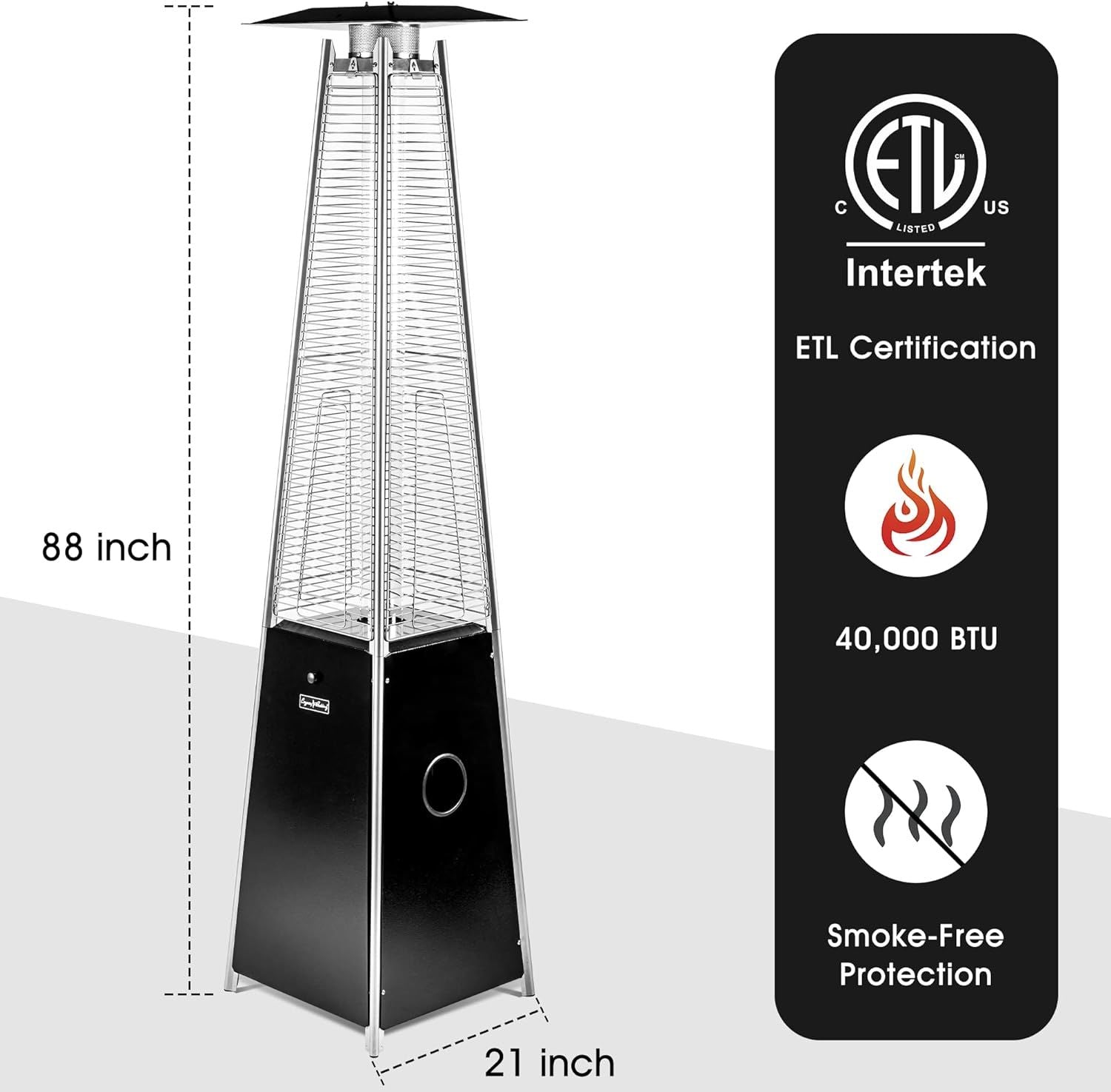 LEGACY HEATING Delta X5 Pyramid Patio Heater, 40,000BTU Outdoor Patio Heater, Quartz Glass Tube Propane Heaters for Patio with Wheels, Triple Protection System, for Patio Backyard Garden Pool