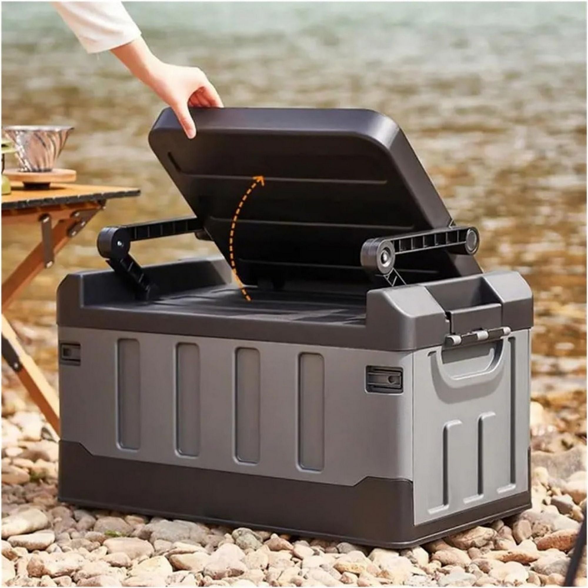 Trunk Organizer with Lid for Car, Seatable Camping Organizer with Bag, Multifunctional Collapsible Camping Storage Box for Outdoor Picnic, Car, Clothes, (Black)