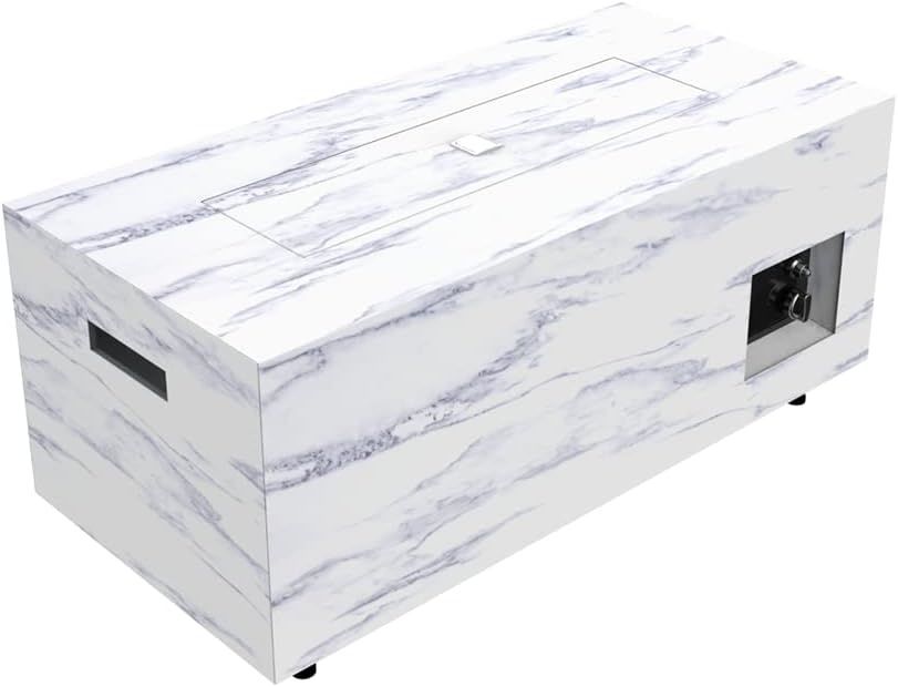 LEGACY HEATING 42 inch Propane Gas Fire Pit Table, Grey Rectangular Firepit Table with Lid, Cover and Lava Rock, Gas Tank Storage Side Table, 42" Rectangle Fire Table for Outside, Patio, Outdoor