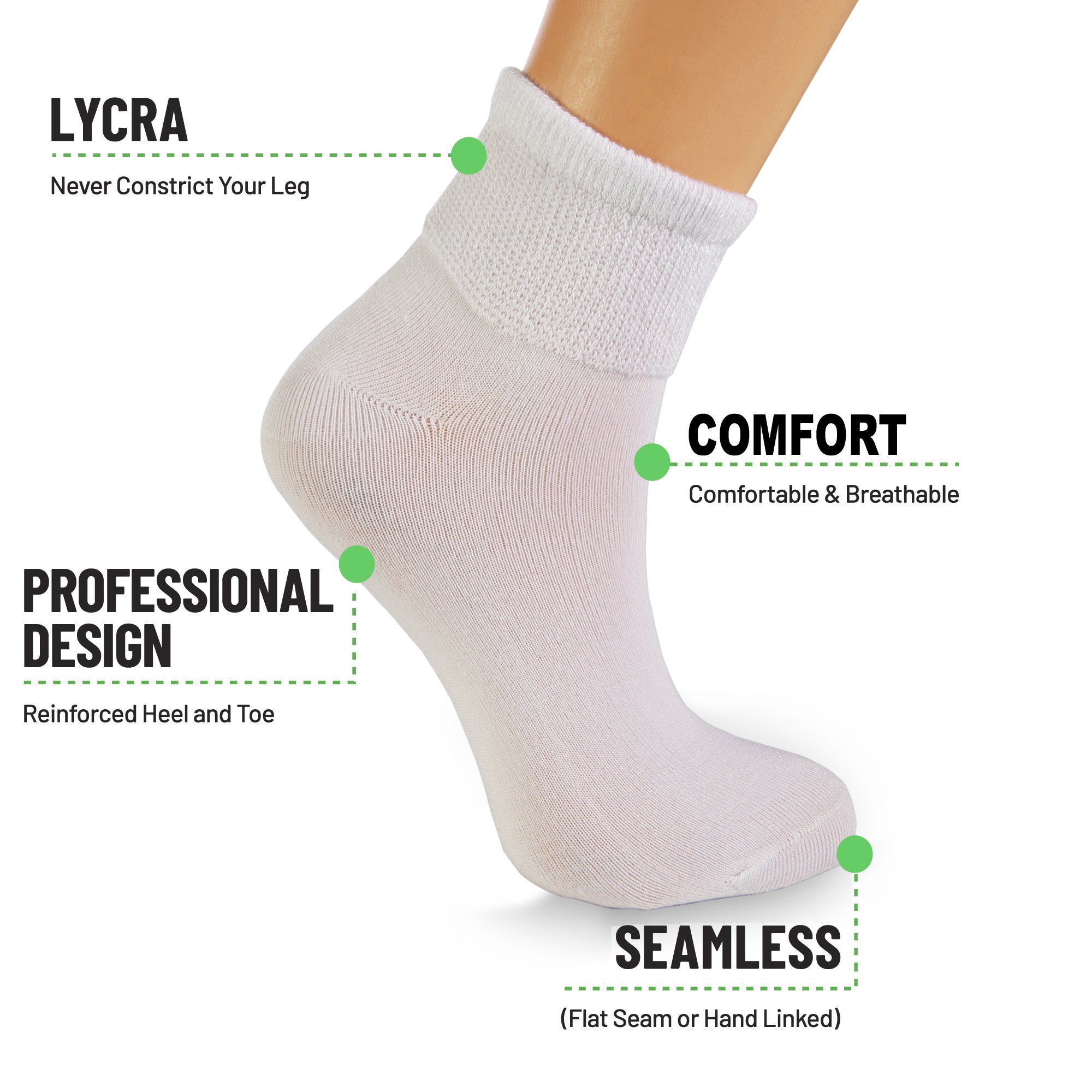 Diabetic Ankle Socks Cotton Non-binding Top Diabetes Socks Shoe Size 9-11 3 Pairs