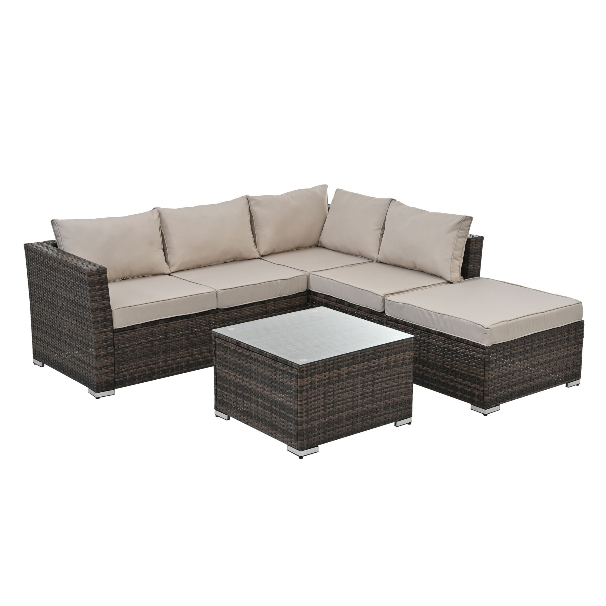 Patio Furniture, Outdoor Furniture, Seasonal PE Wicker Furniture, 4 Set Wicker Furniture With Tempered Glass Coffee Table