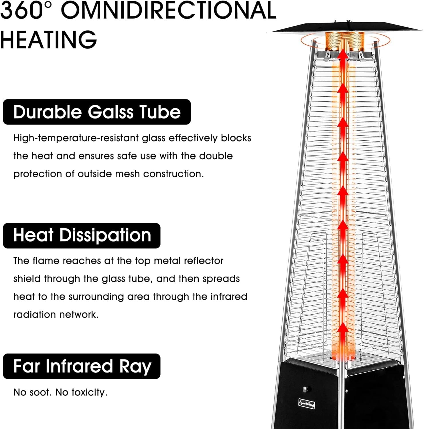 LEGACY HEATING Delta X5 Pyramid Patio Heater, 40,000BTU Outdoor Patio Heater, Quartz Glass Tube Propane Heaters for Patio with Wheels, Triple Protection System, for Patio Backyard Garden Pool