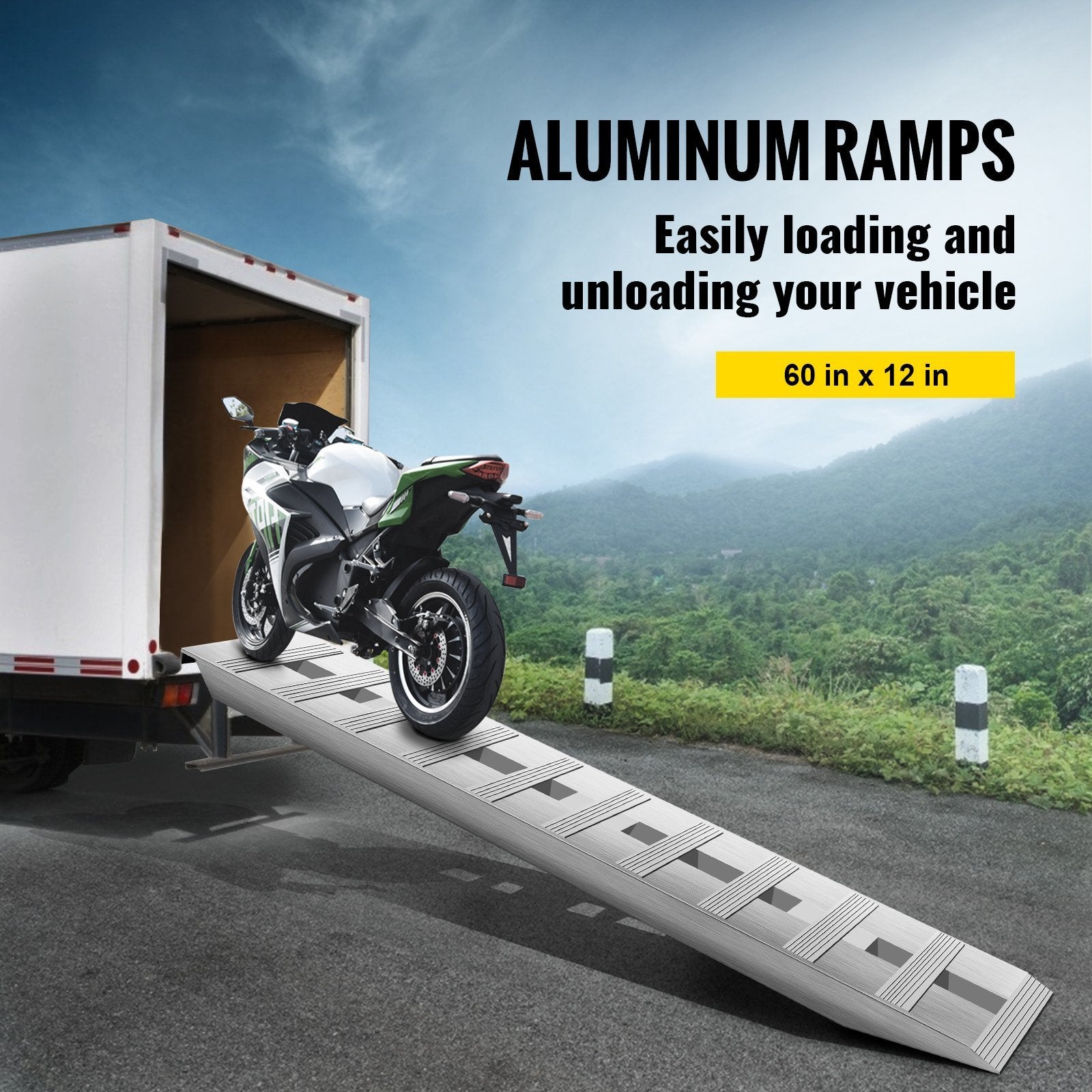 VEVOR 60'' X 12'' Aluminum Trailer Ramps 6000LBS Total Beavertail Hook End 1 Pair 2 Ramps