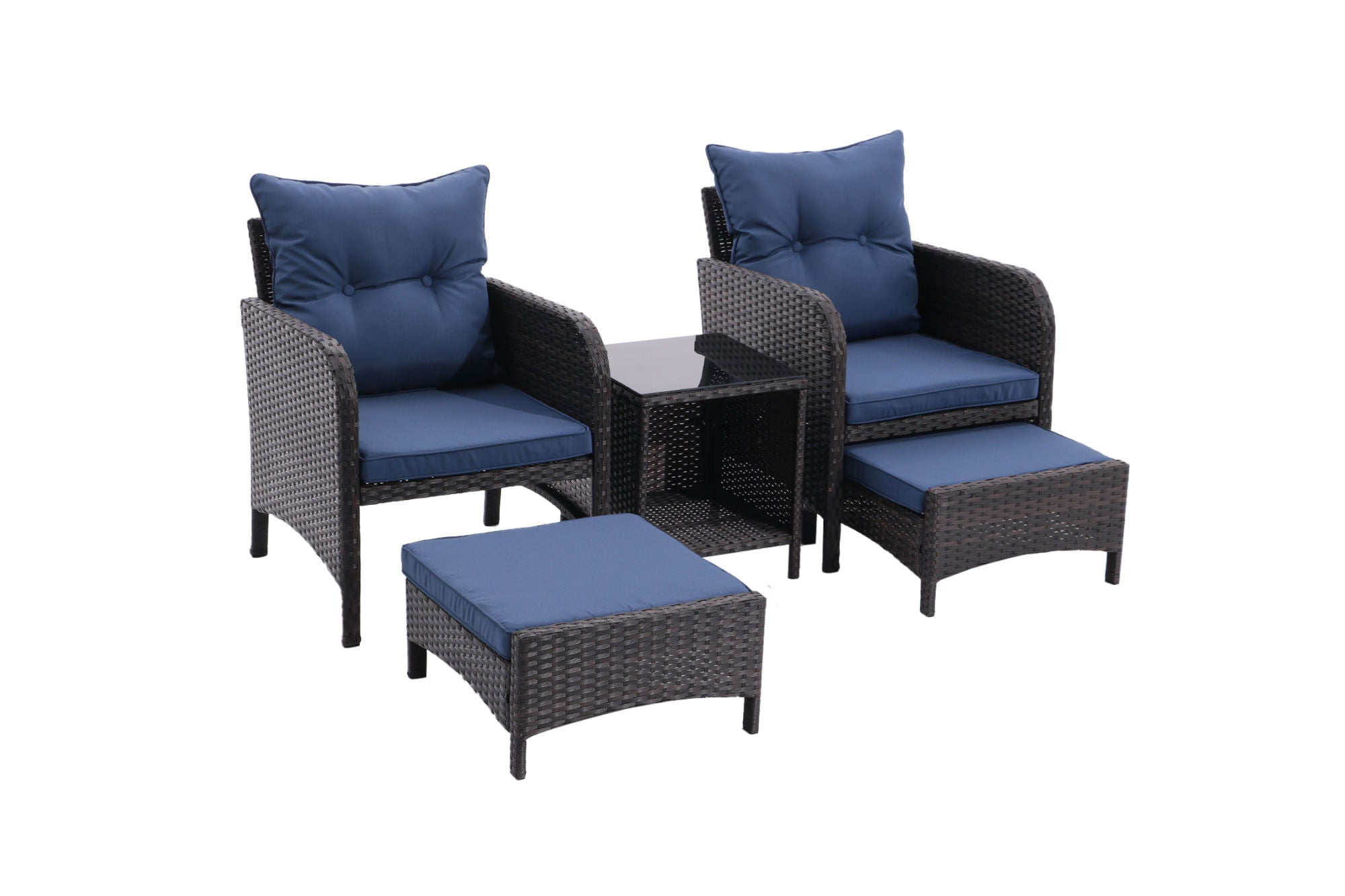 5 Piece Outdoor Patio Furniture Set,All Weather PE Rattan Conversation Chairs with Armrest and Removable Cushions,Ottomans and Storage Coffee Table for Poolside Garden Balcony Deck