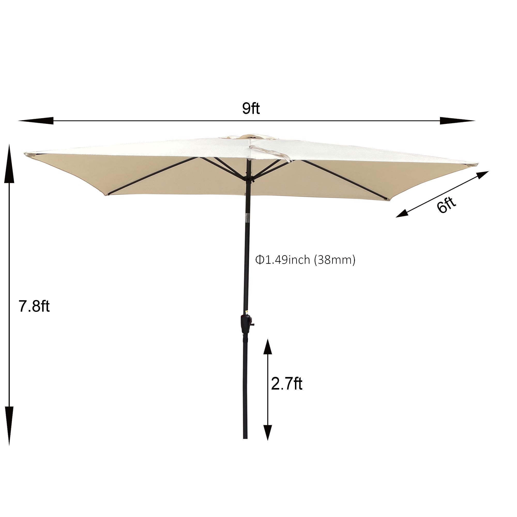 6 x 9ft Patio Umbrella Outdoor Waterproof Umbrella with Crank and Push Button Tilt without flap for Garden Backyard Pool Swimming Pool Market