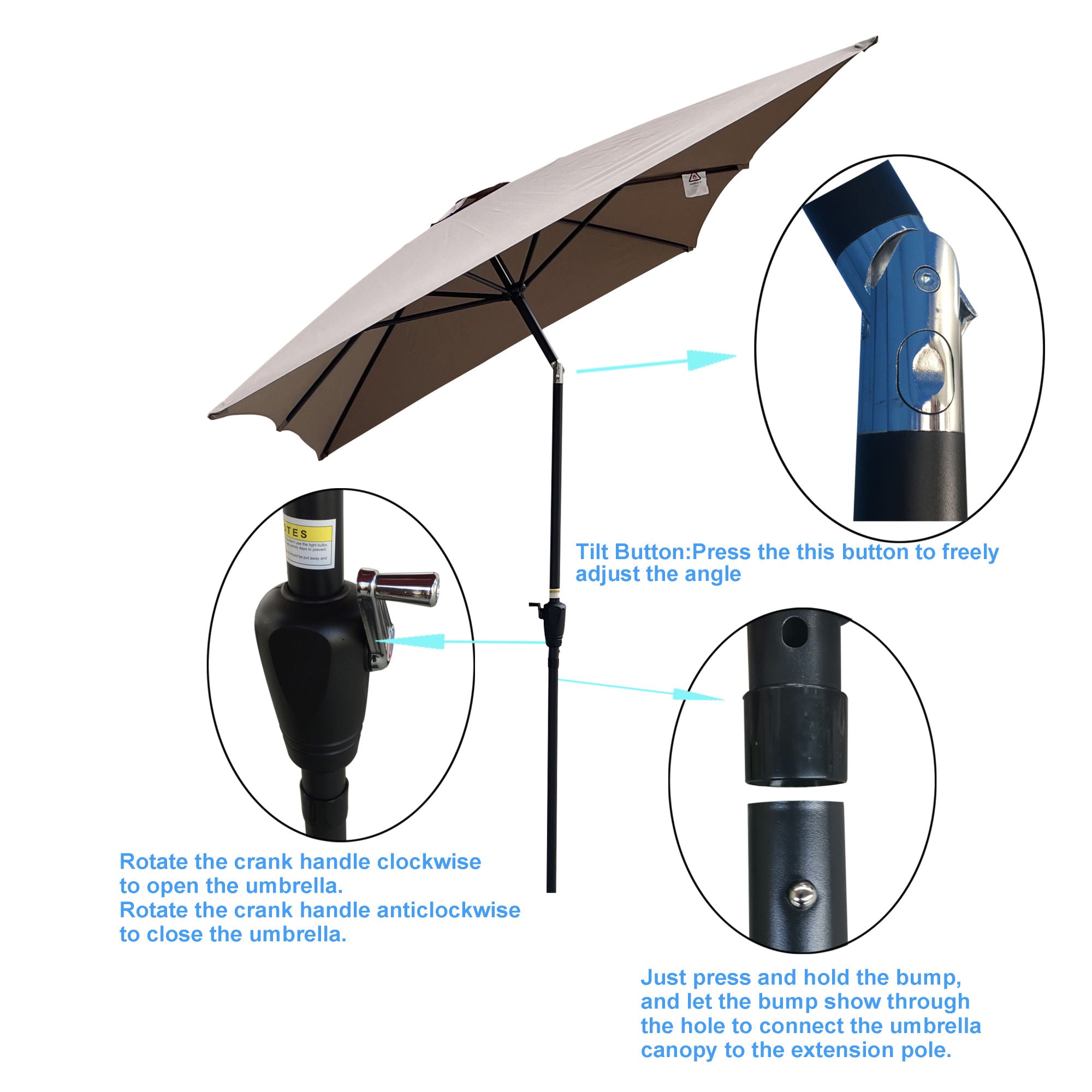 6 x 9ft Patio Umbrella Outdoor Waterproof Umbrella with Crank and Push Button Tilt without flap for Garden Backyard Pool Swimming Pool Market