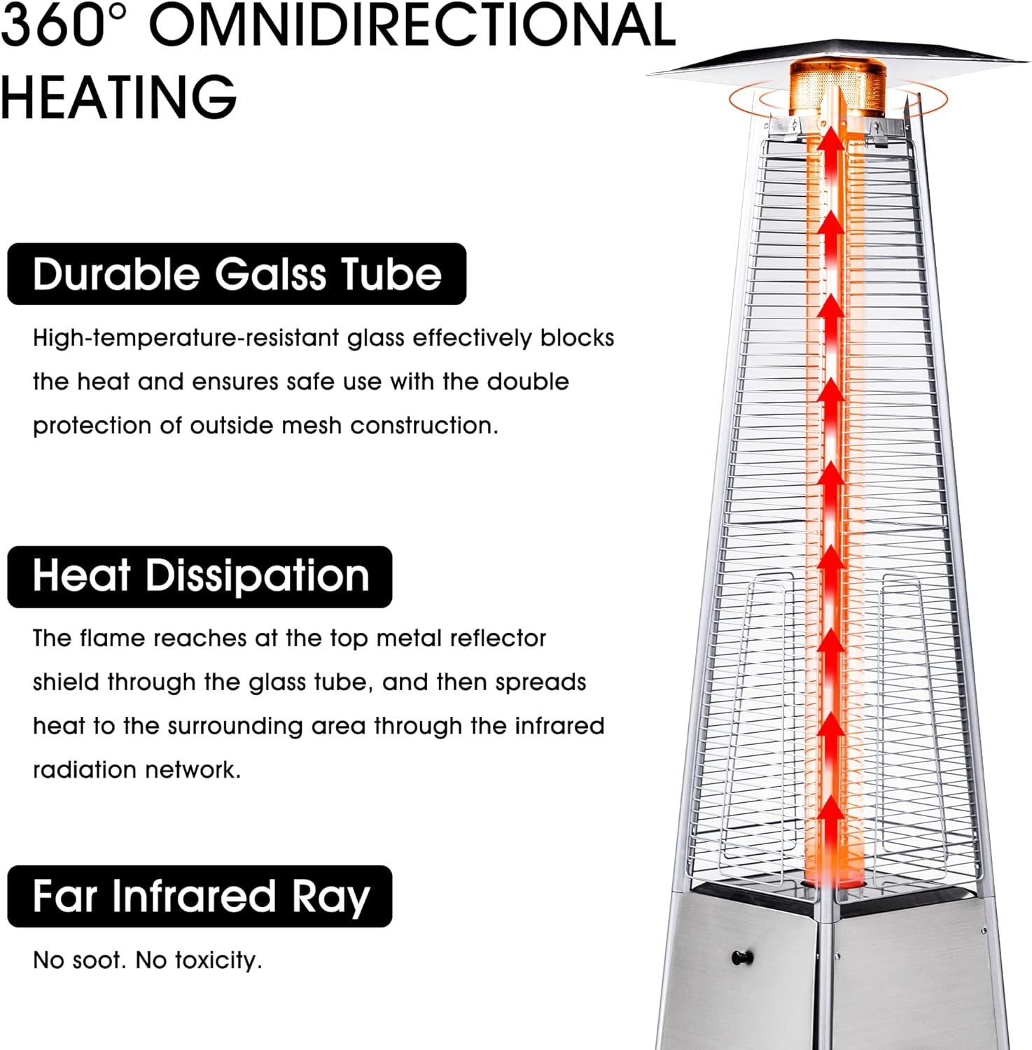 LEGACY HEATING Delta X5 Pyramid Patio Heater, 40,000BTU Outdoor Patio Heater, Quartz Glass Tube Propane Heaters for Patio with Wheels, Triple Protection System, for Patio Backyard Garden Pool