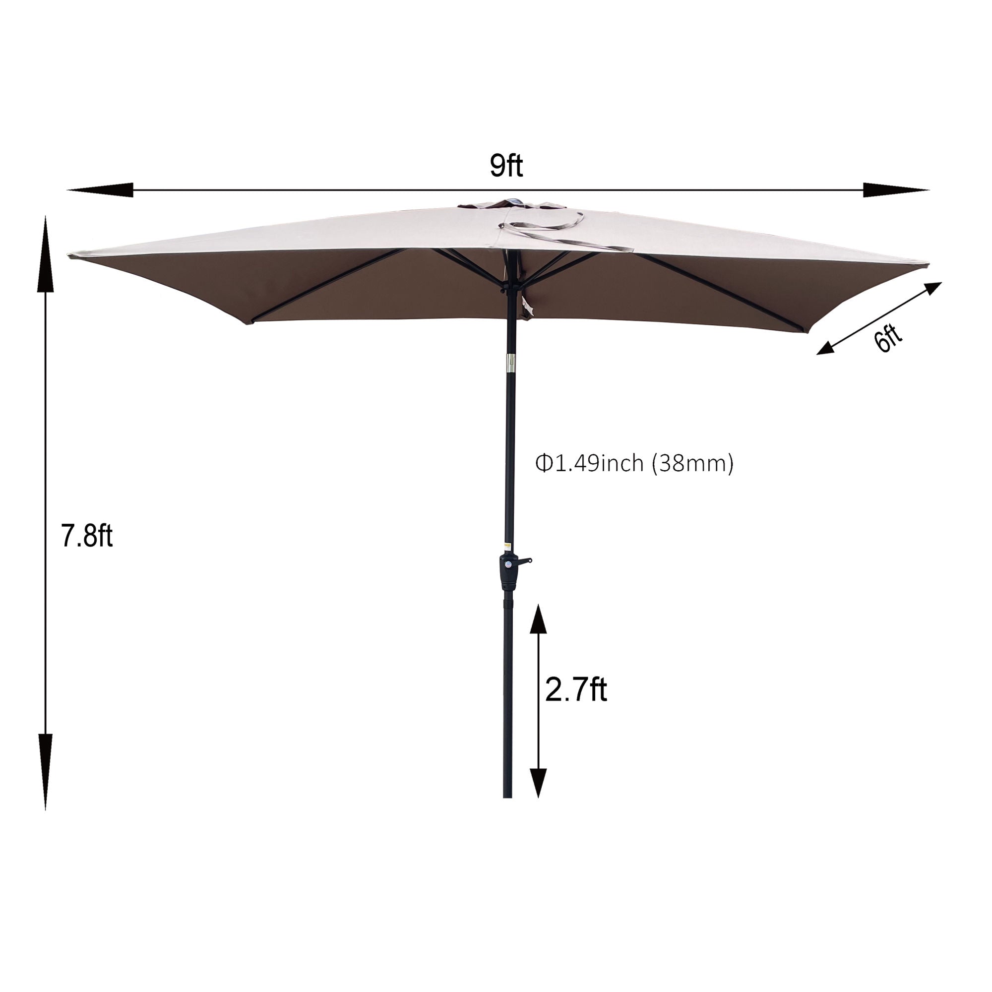 6 x 9ft Patio Umbrella Outdoor Waterproof Umbrella with Crank and Push Button Tilt without flap for Garden Backyard Pool Swimming Pool Market