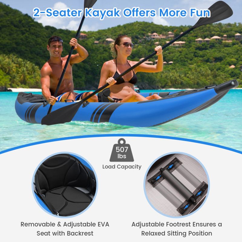Inflatable 2-person Kayak Set with Aluminium Oars and Repair Kit