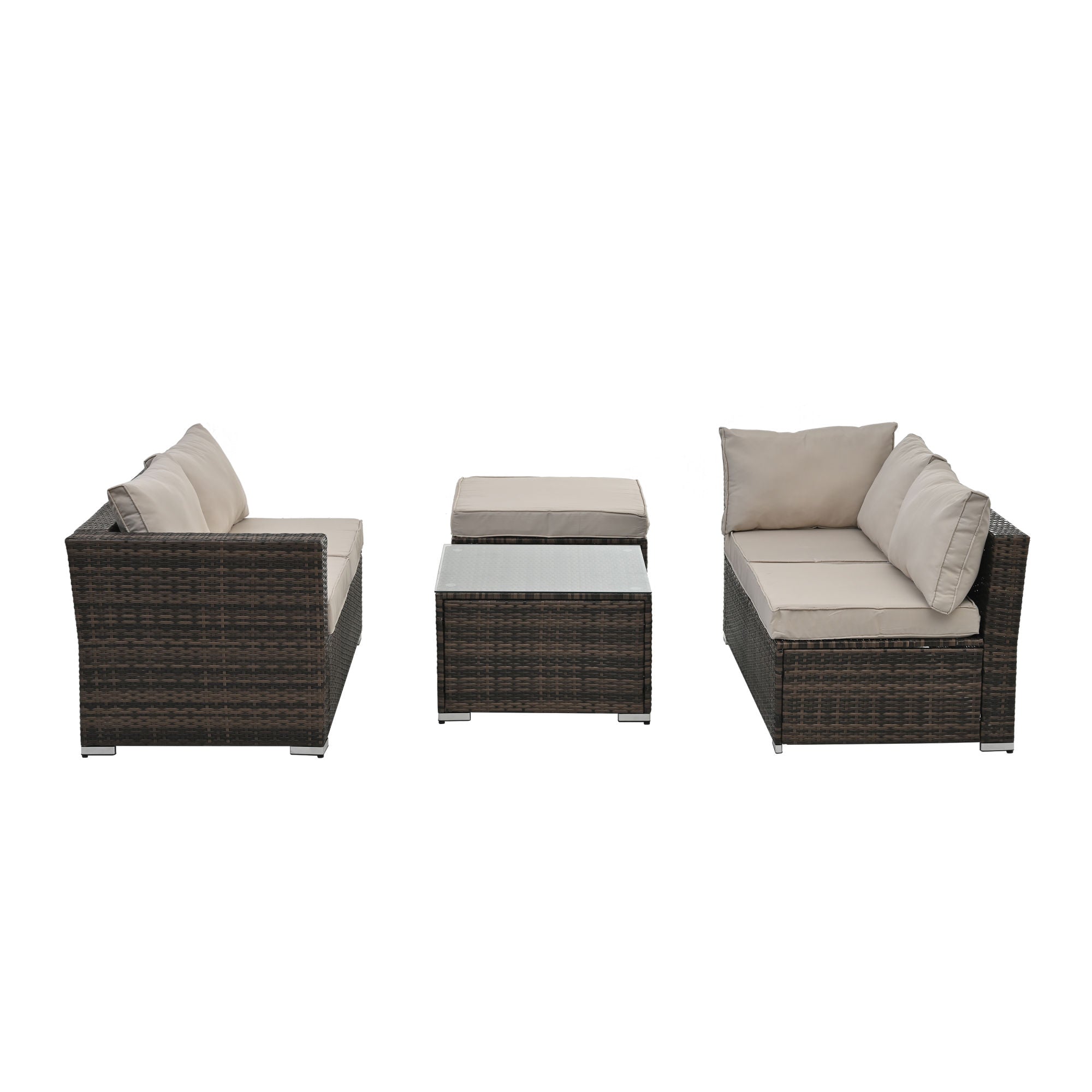 Patio Furniture, Outdoor Furniture, Seasonal PE Wicker Furniture, 4 Set Wicker Furniture With Tempered Glass Coffee Table