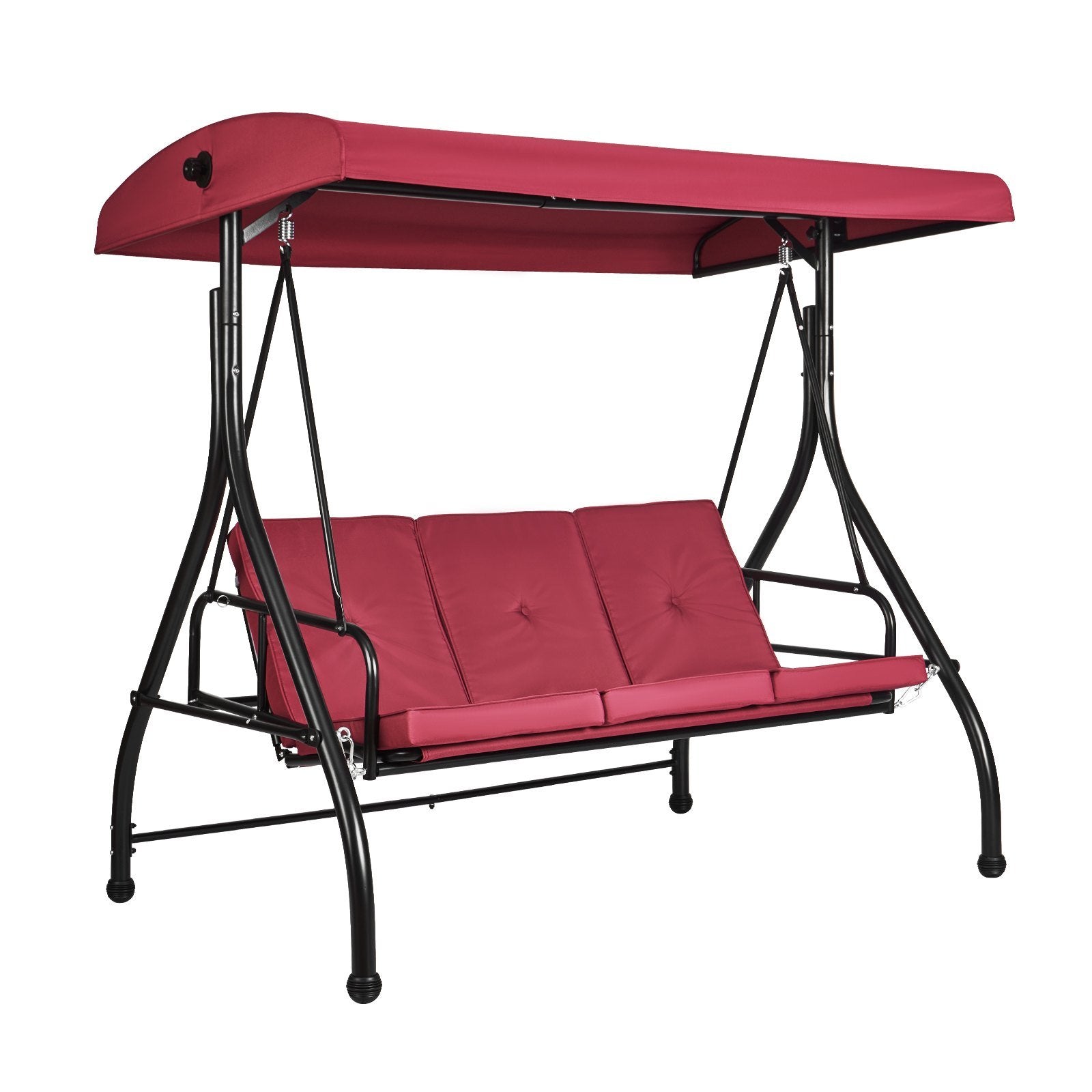 VEVOR 3-Seat Patio Swing Chair, Converting Canopy Swing, Outdoor Patio Porch with Adjustable Canopy, Removable Thick Cushion and Alloy Steel Frame, for Balcony, Backyard, Poolside, Burgundy