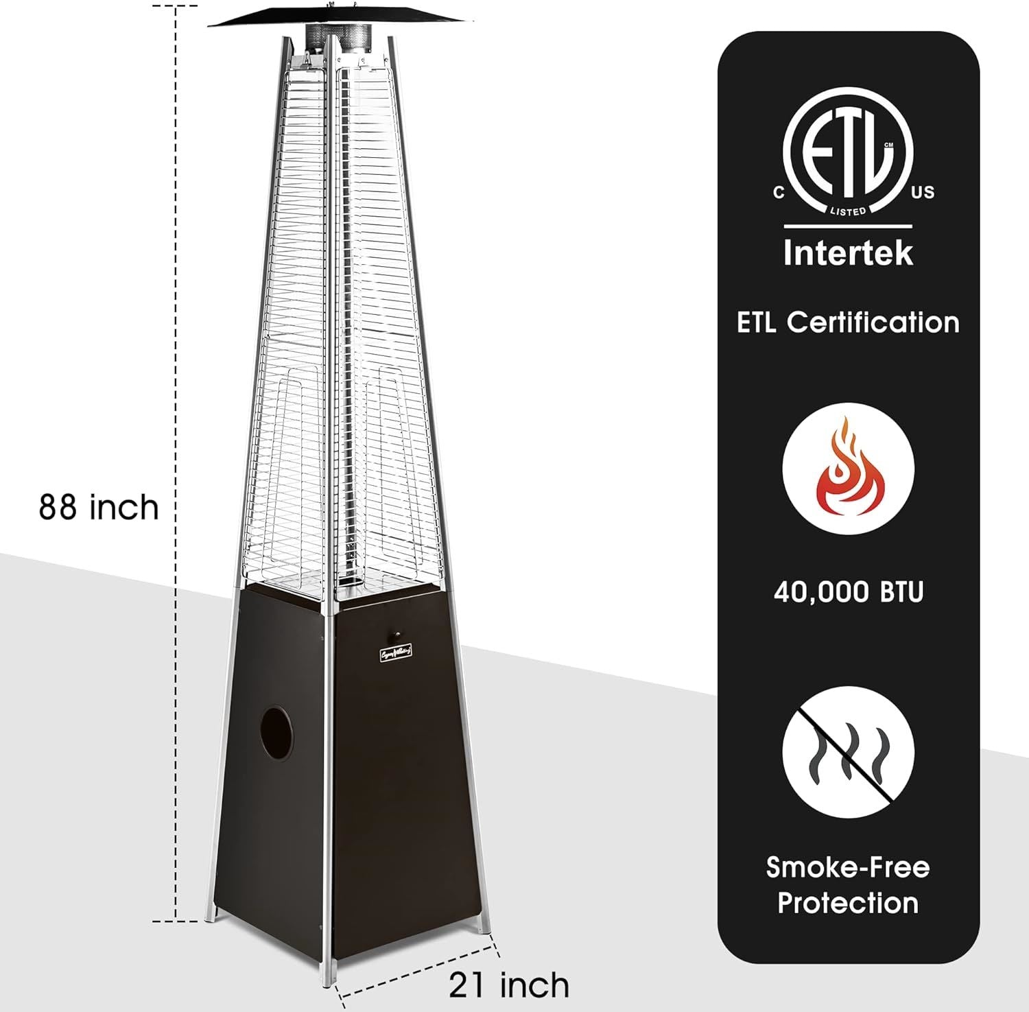 LEGACY HEATING Delta X5 Pyramid Patio Heater, 40,000BTU Outdoor Patio Heater, Quartz Glass Tube Propane Heaters for Patio with Wheels, Triple Protection System, for Patio Backyard Garden Pool