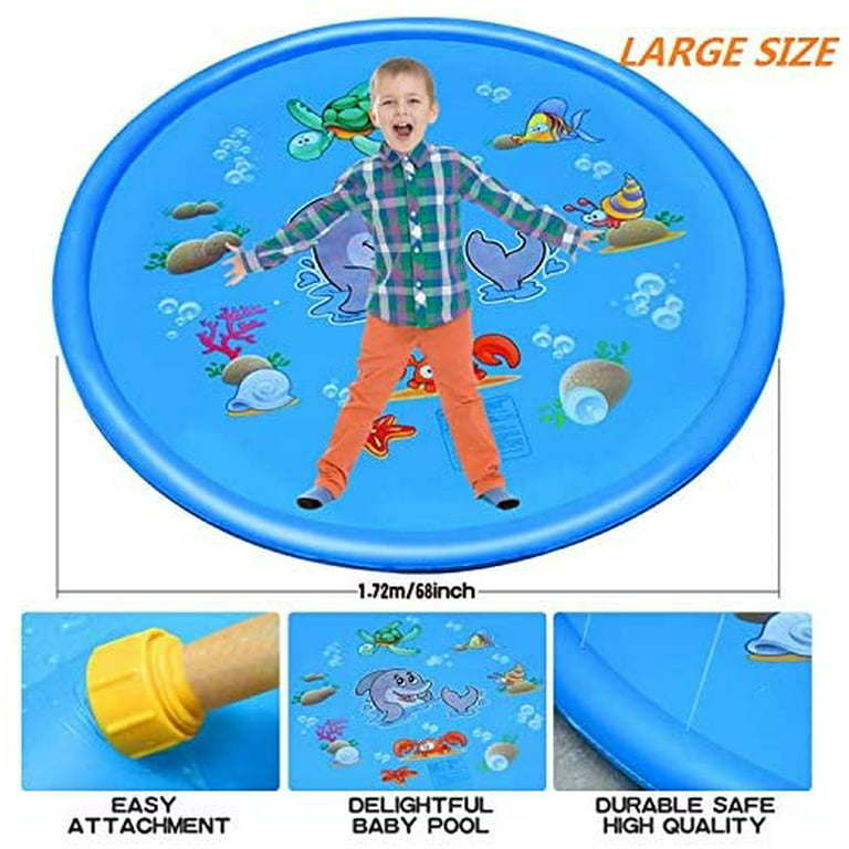 Kids Sprinkler, Splash Mat, Outdoor Inflatable Sprinkler Water Toys, 68 Inch Kids Playing Mat Toys,