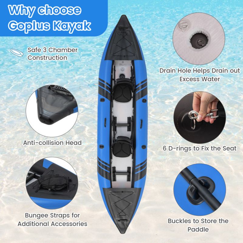 Inflatable 2-person Kayak Set with Aluminium Oars and Repair Kit