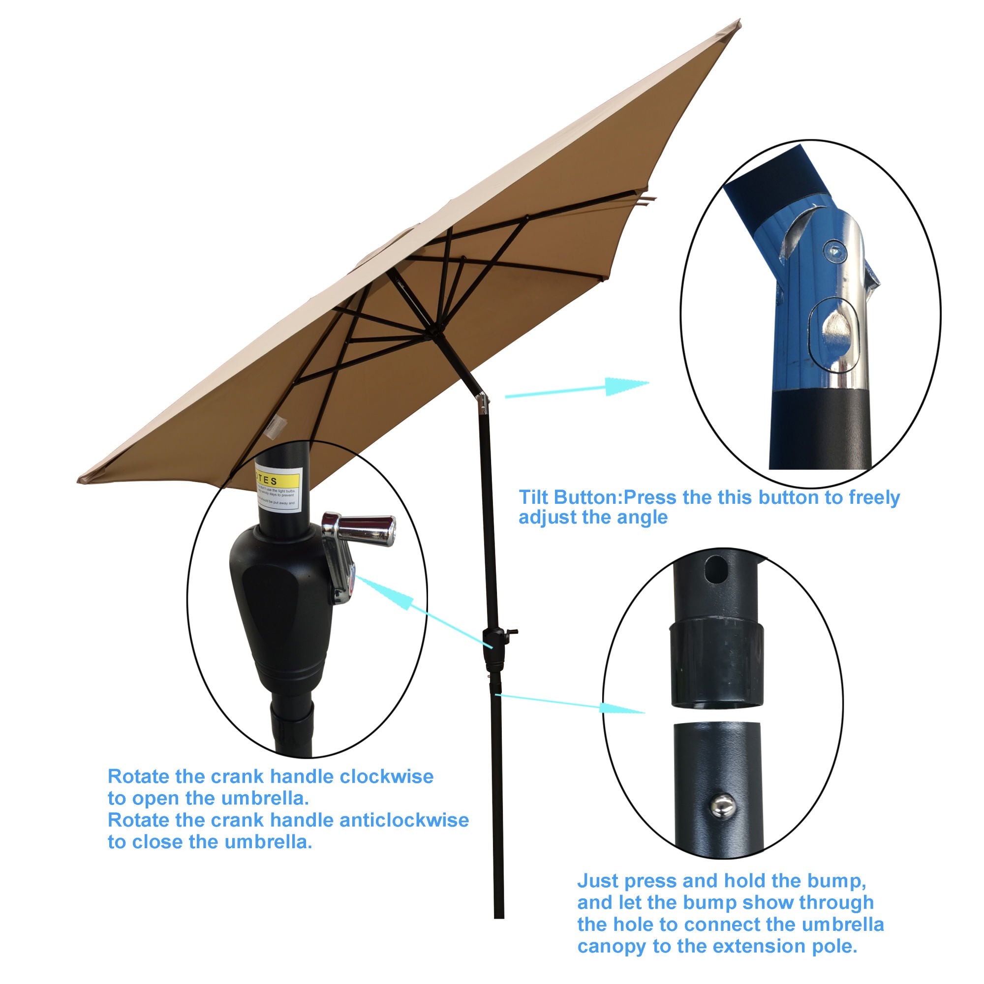 6 x 9ft Patio Umbrella Outdoor Waterproof Umbrella with Crank and Push Button Tilt without flap for Garden Backyard Pool Swimming Pool Market