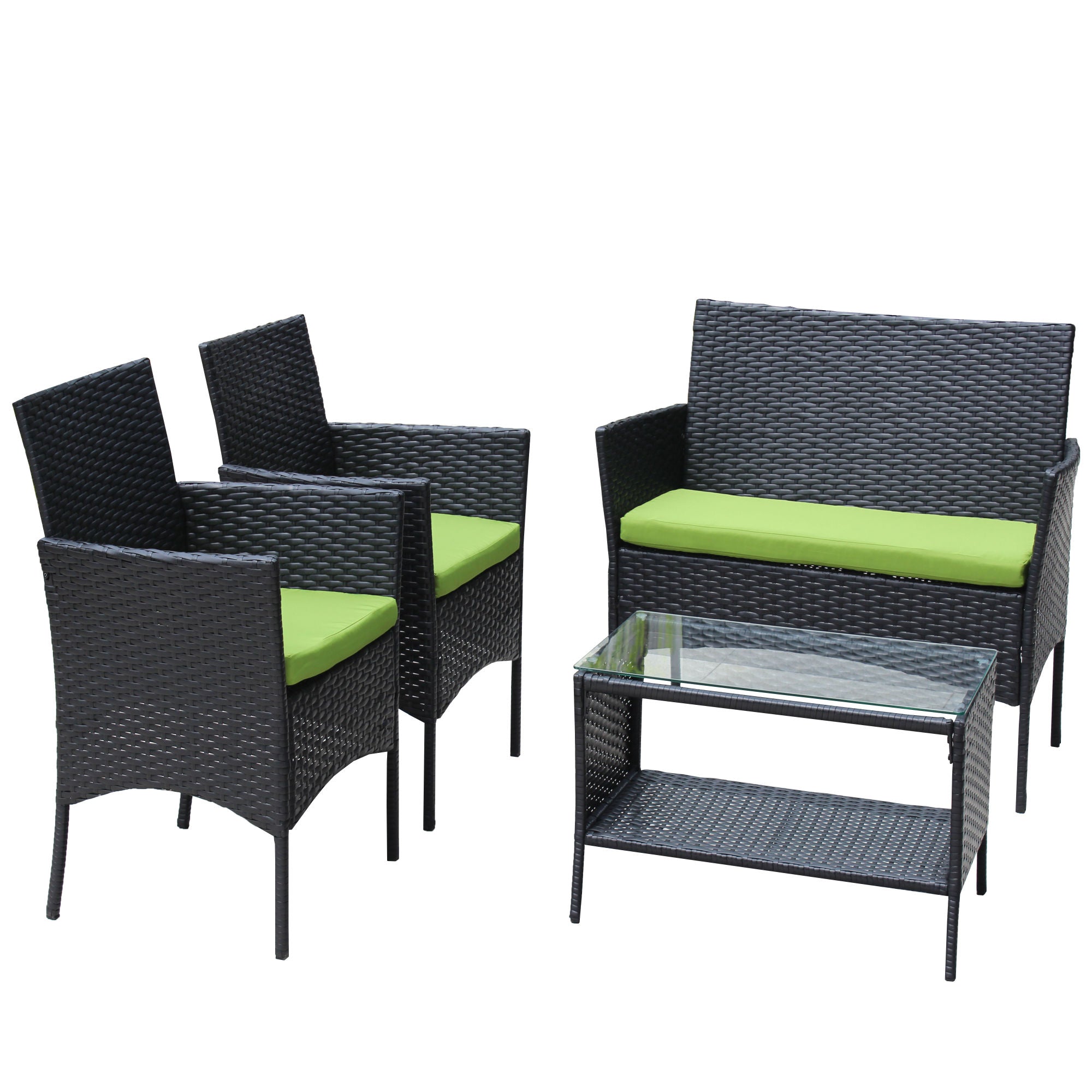 4 PC Rattan Patio Furniture Set Outdoor Patio Cushioned Seat Wicker Sofa