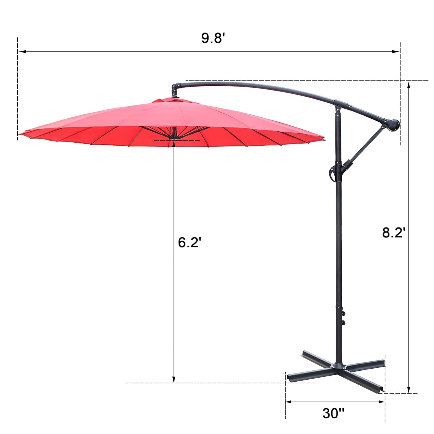 9 Ft Offset Hanging Market Patio Umbrella w/Easy Tilt Adjustment for Backyard, Poolside, Lawn and Garden, Red