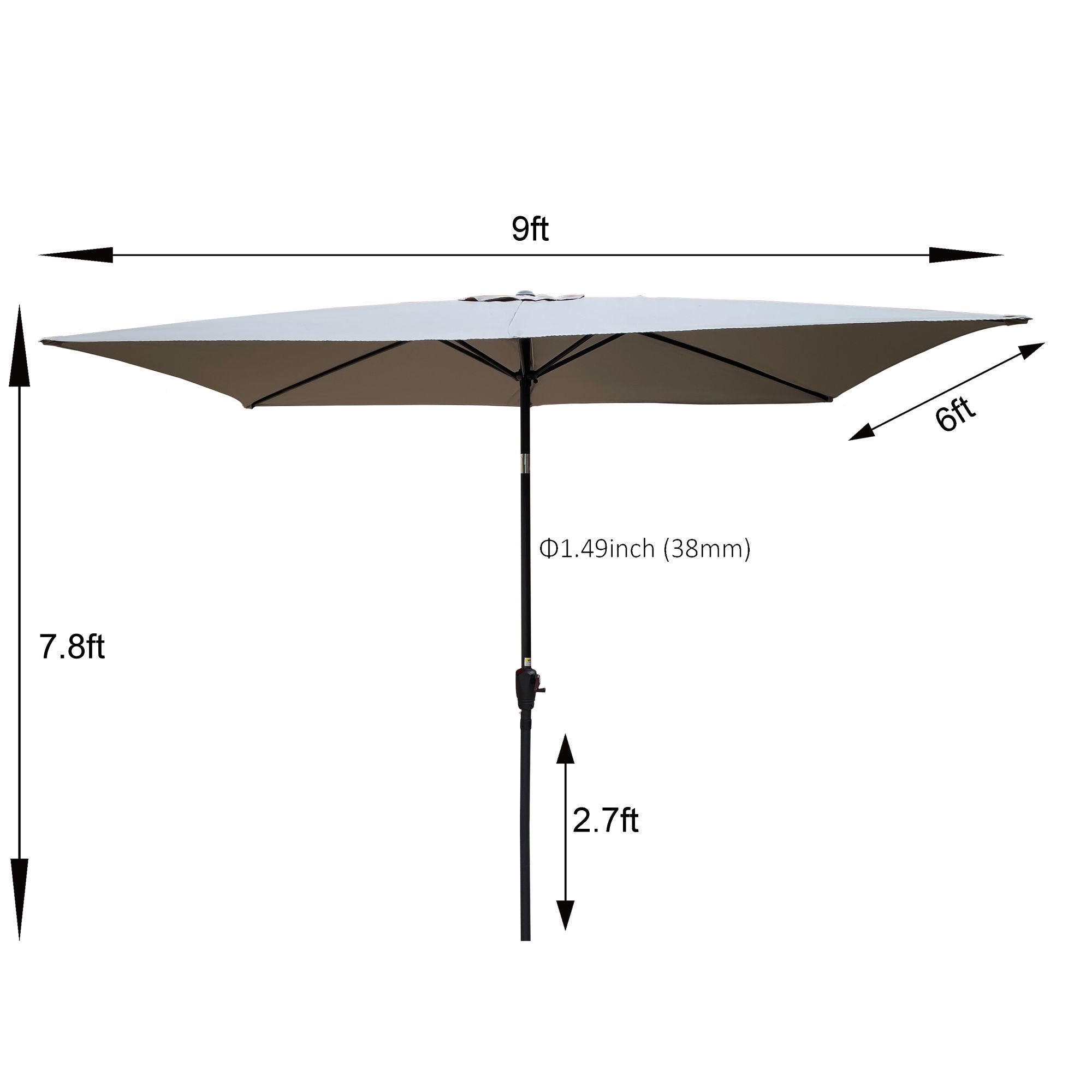 6 x 9ft Patio Umbrella Outdoor Waterproof Umbrella with Crank and Push Button Tilt without flap for Garden Backyard Pool Swimming Pool Market