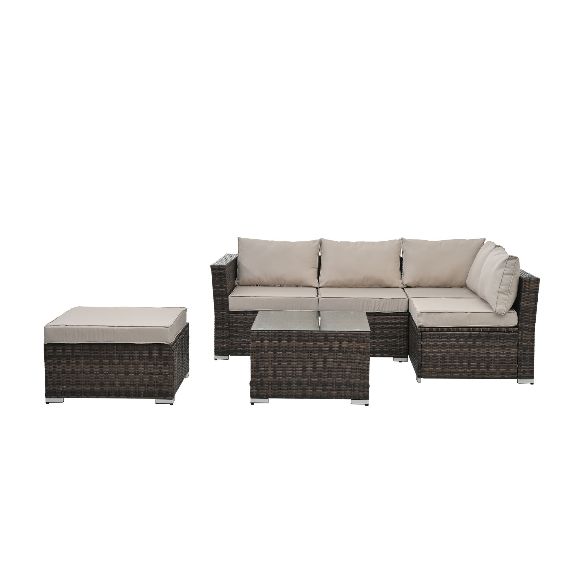 Patio Furniture, Outdoor Furniture, Seasonal PE Wicker Furniture, 4 Set Wicker Furniture With Tempered Glass Coffee Table