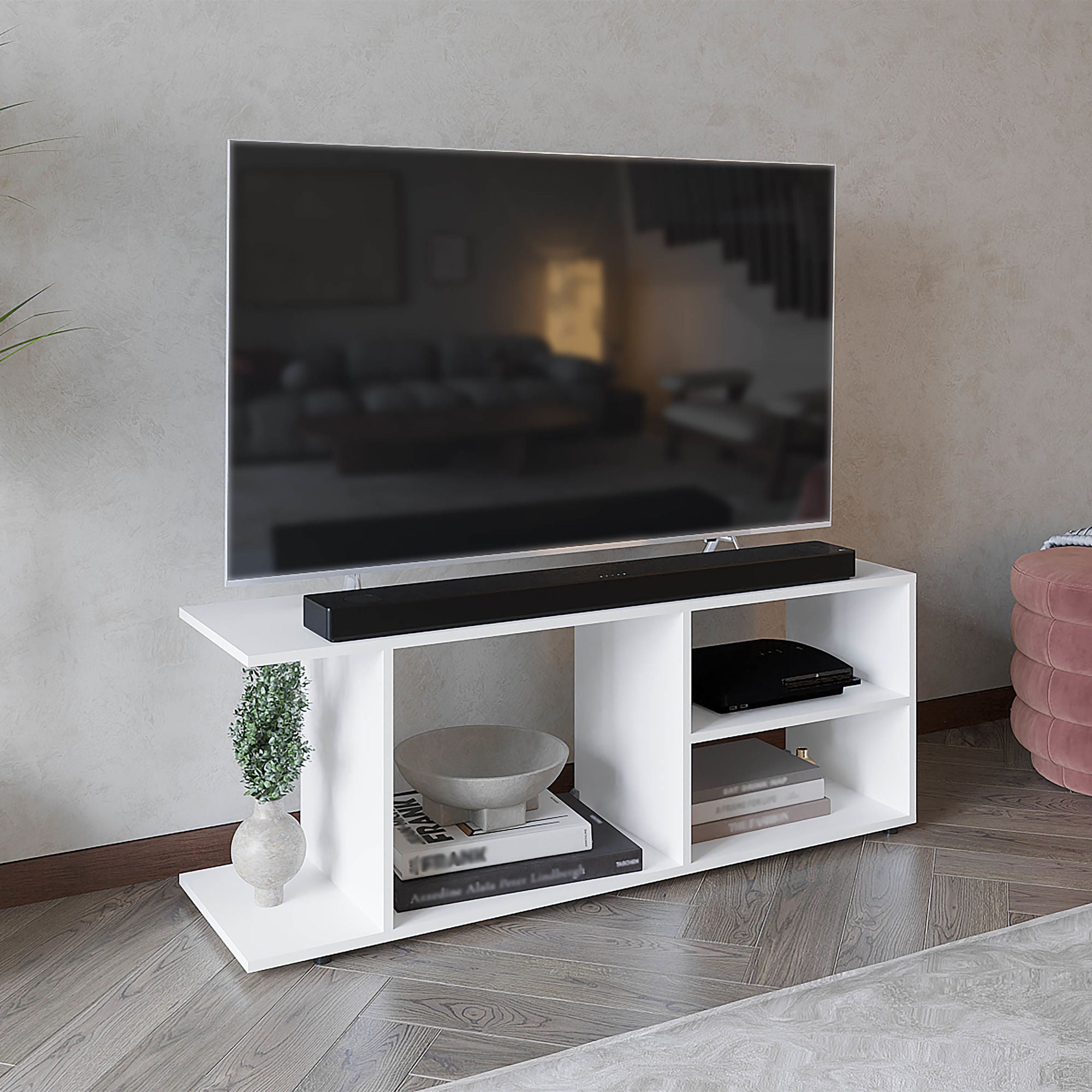 Goodwood Minimalistic Tv Stand for 65-Inch TV With 5 Open Shelves